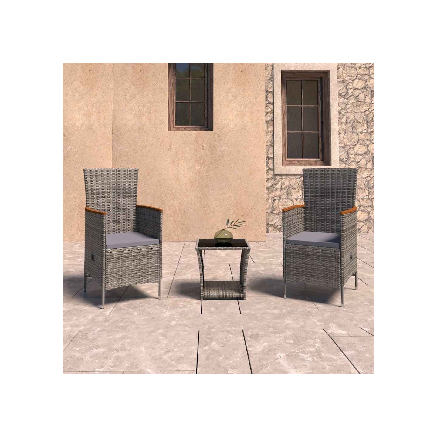 Salon de jardin 3 pcs avec coussins Résine tressée Gris