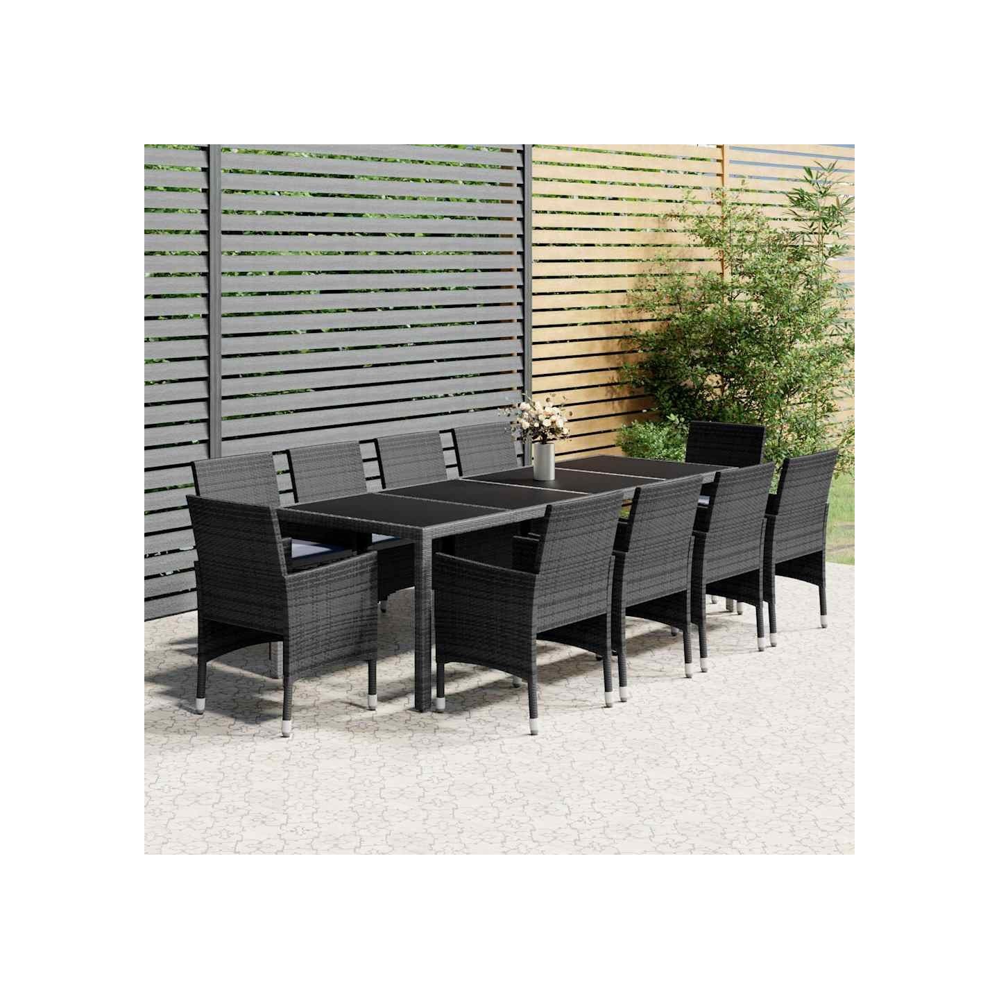 Ensemble à manger de jardin 11 pcs résine tressée gris