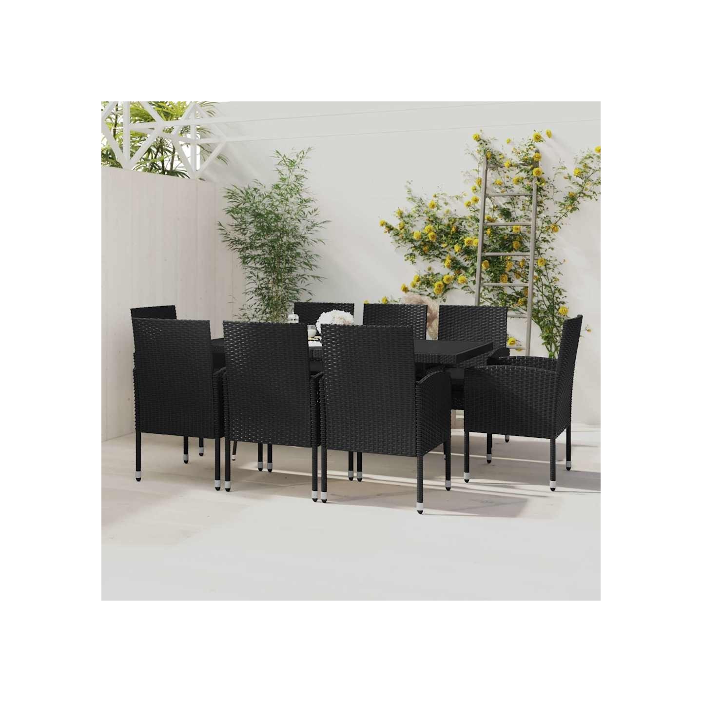 Ensemble à manger de jardin 9 pcs Résine tressée Noir