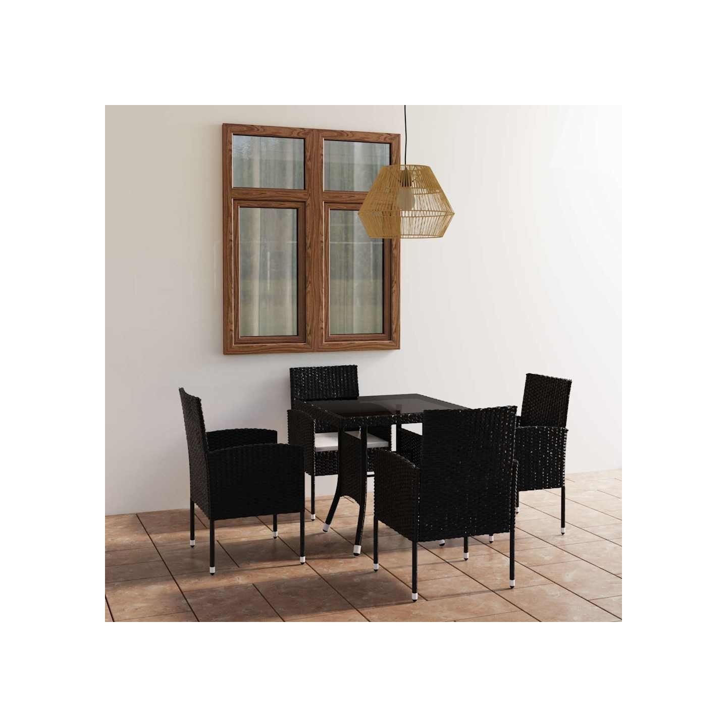 Ensemble à manger de jardin 5 pcs Résine tressée Noir