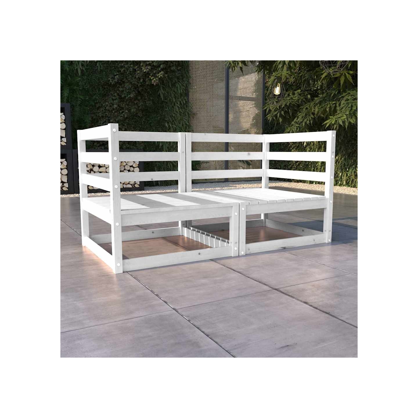 Canapé à 2 places de jardin Blanc Bois de pin solide