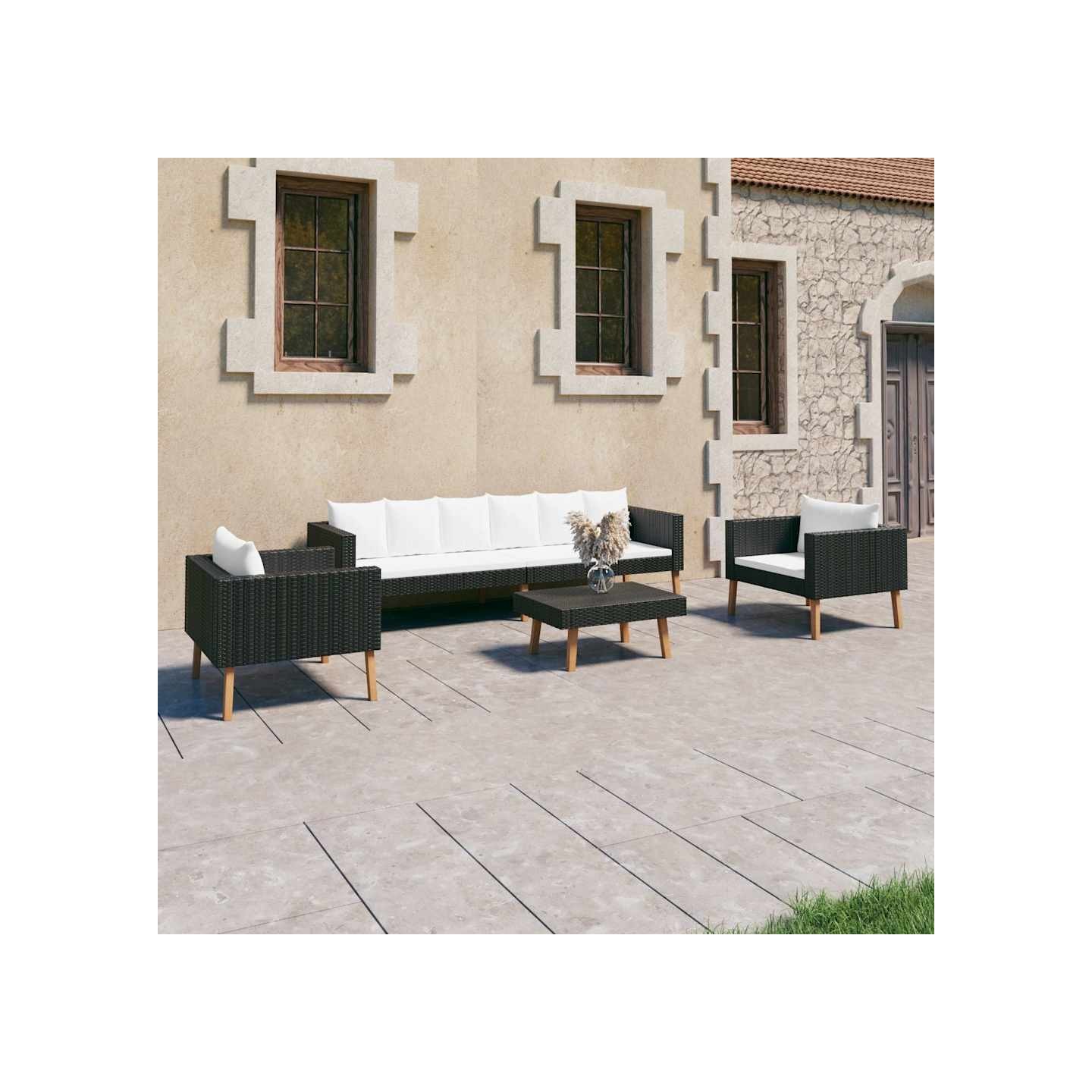 Salon de jardin 4 pcs avec coussins Résine tressée Noir