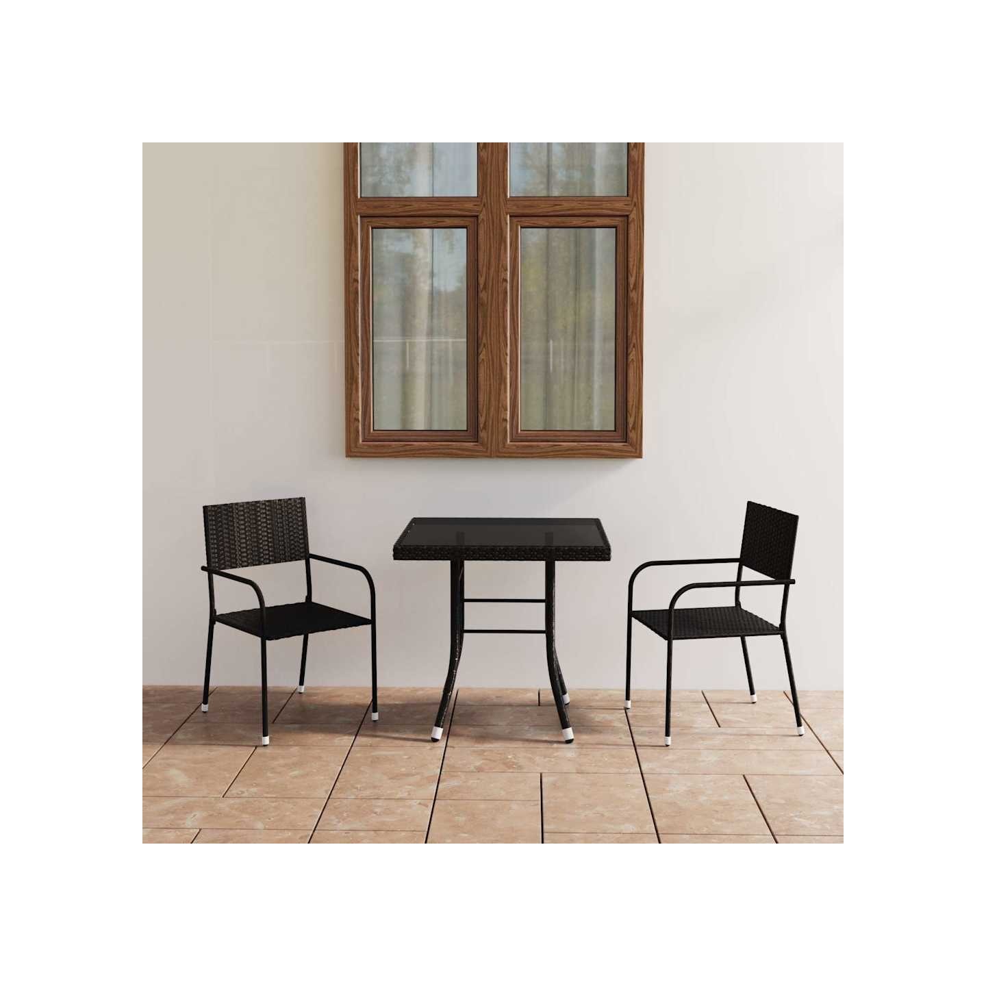 Ensemble à manger de jardin 3 pcs Résine tressée Noir