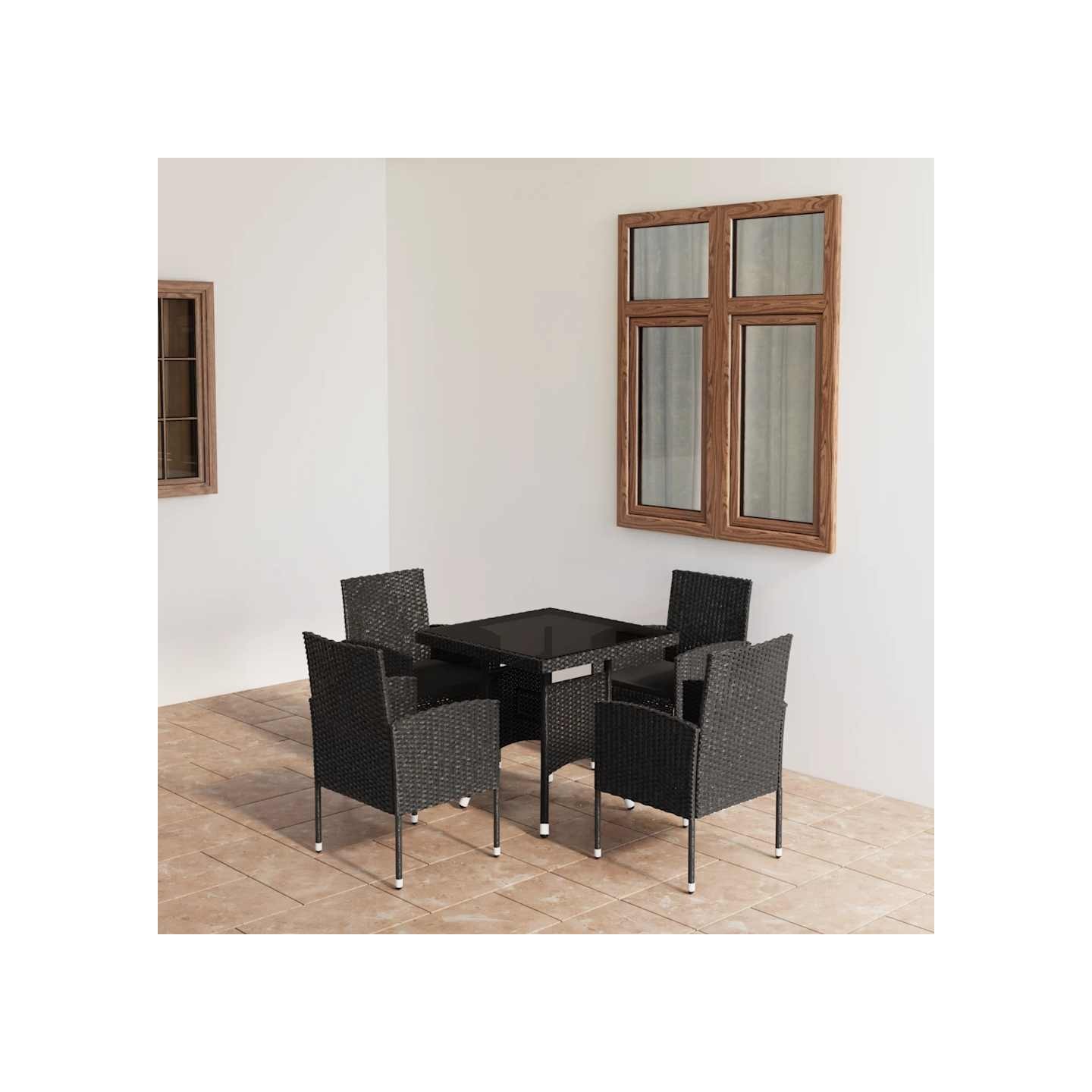 Ensemble à manger de jardin 5 pcs Résine tressée Noir