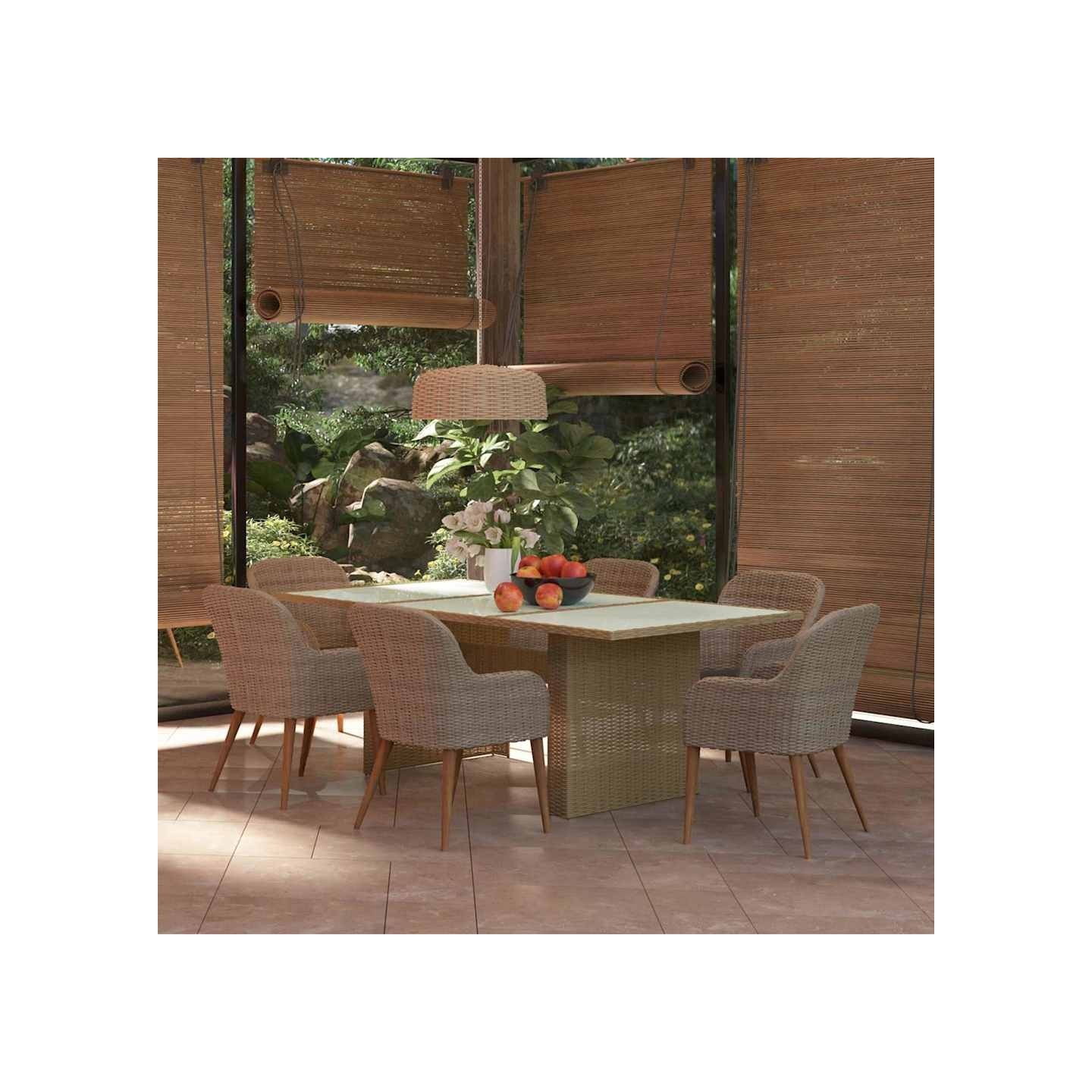 Ensemble à manger de jardin 7 pcs Résine tressée Marron