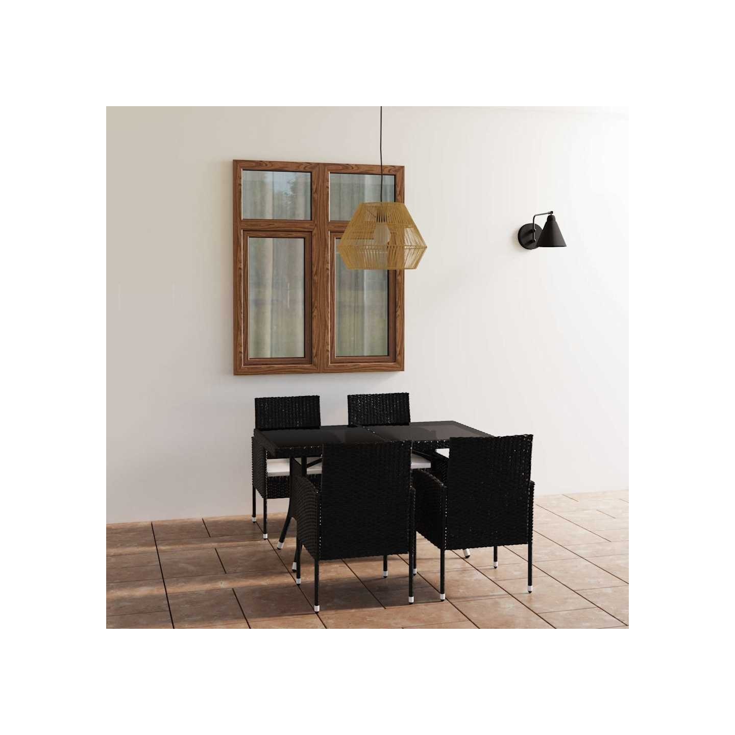 Ensemble à manger de jardin 5 pcs Résine tressée Noir