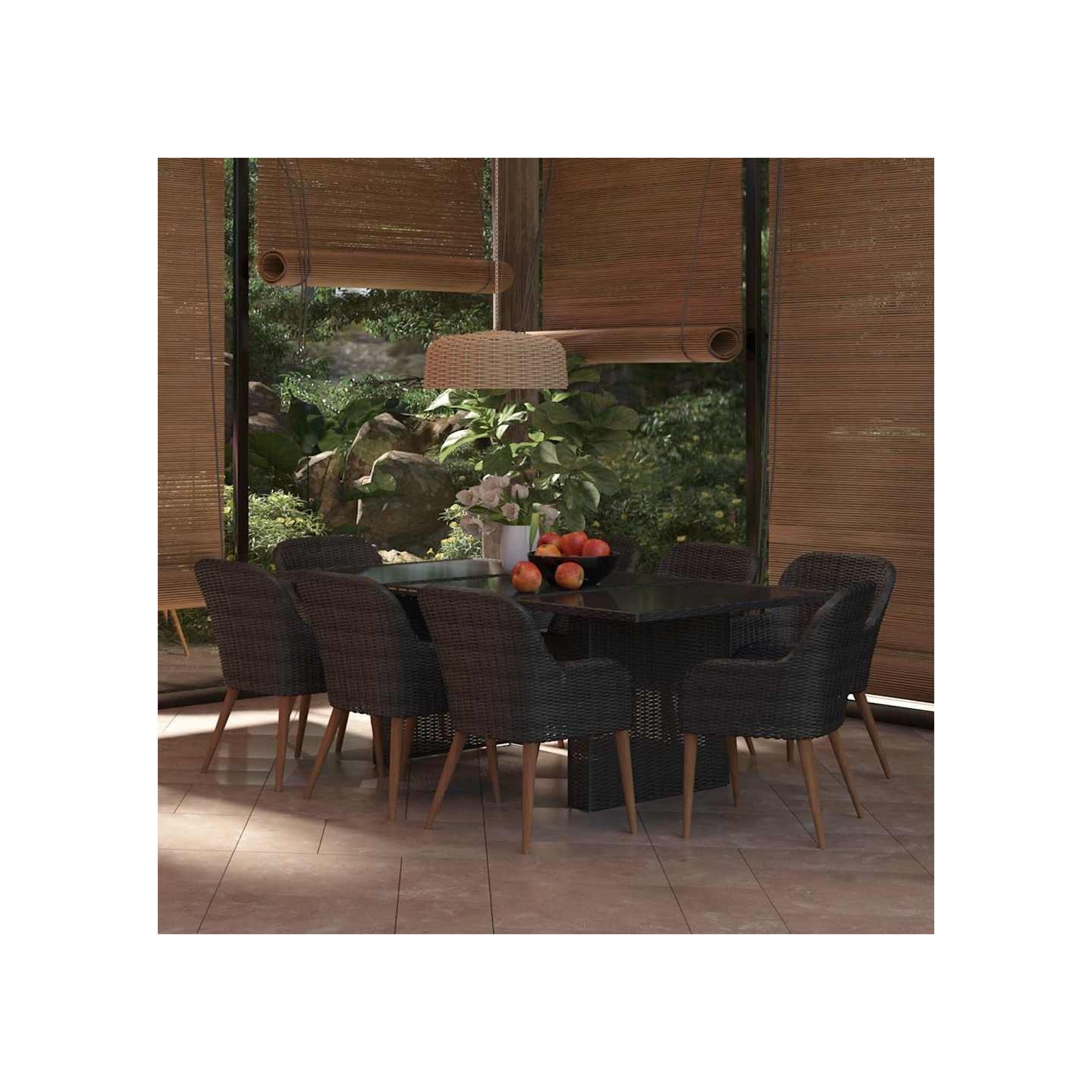 Ensemble à manger de jardin 9 pcs Résine tressée Noir