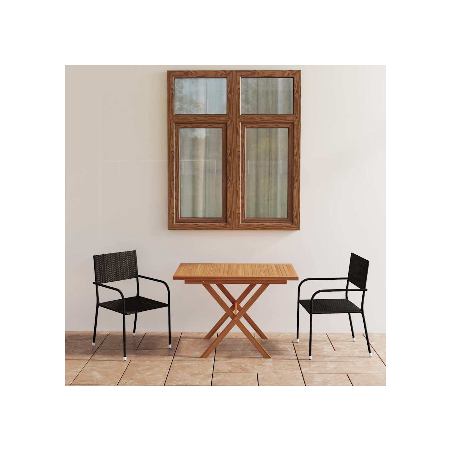 Ensemble à manger de jardin 3 pcs Résine tressée et acacia Noir