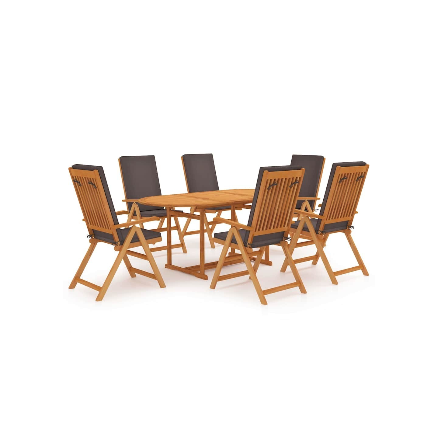 Ensemble à Manger de jardin 7pcs coussins Bois teck massif Gris