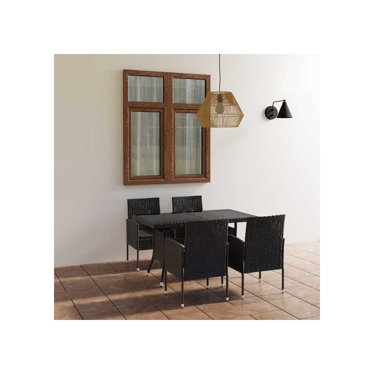 Ensemble à manger de jardin 5 pcs Résine tressée Noir