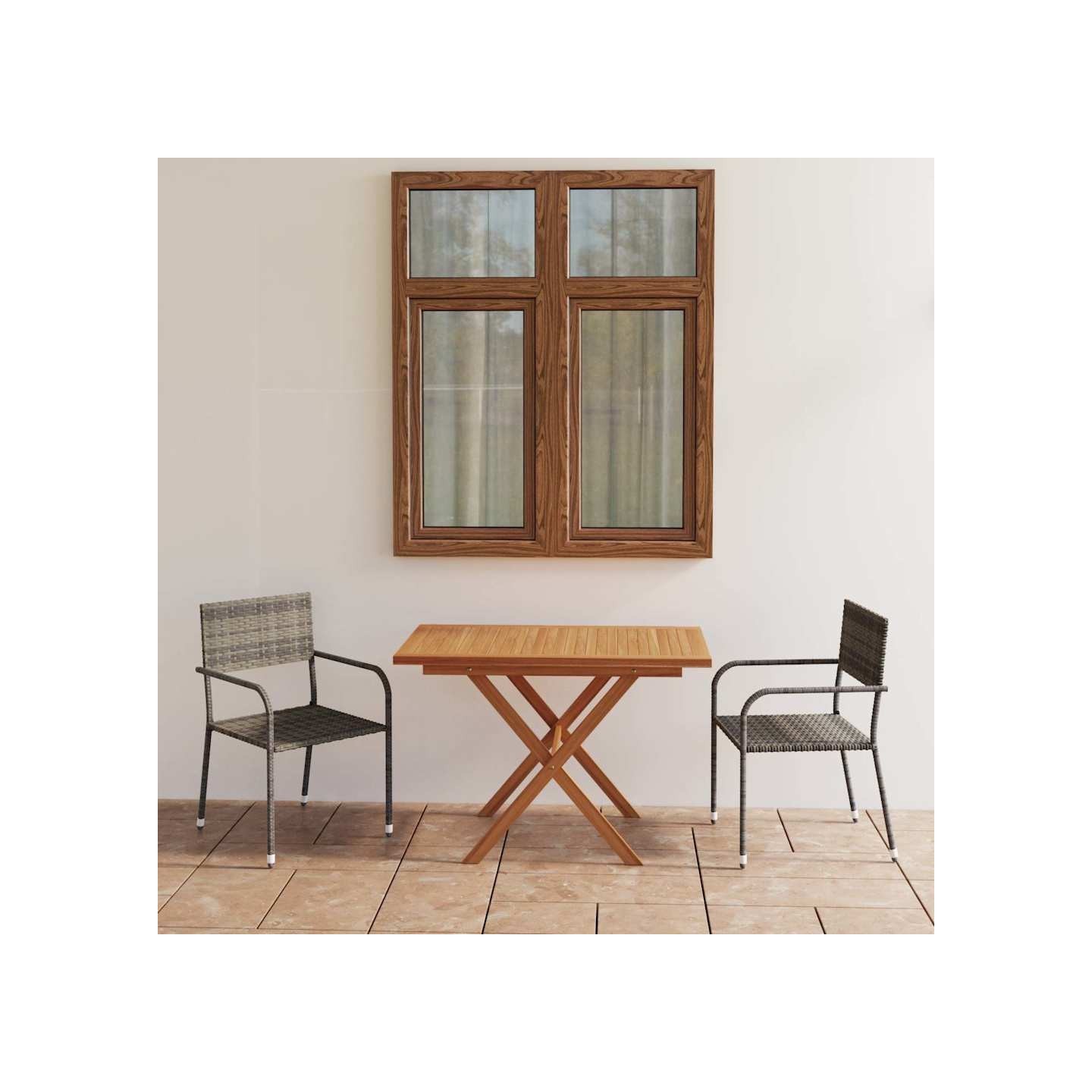 Ensemble à manger de jardin 3 pcs Résine tressée et acacia Gris