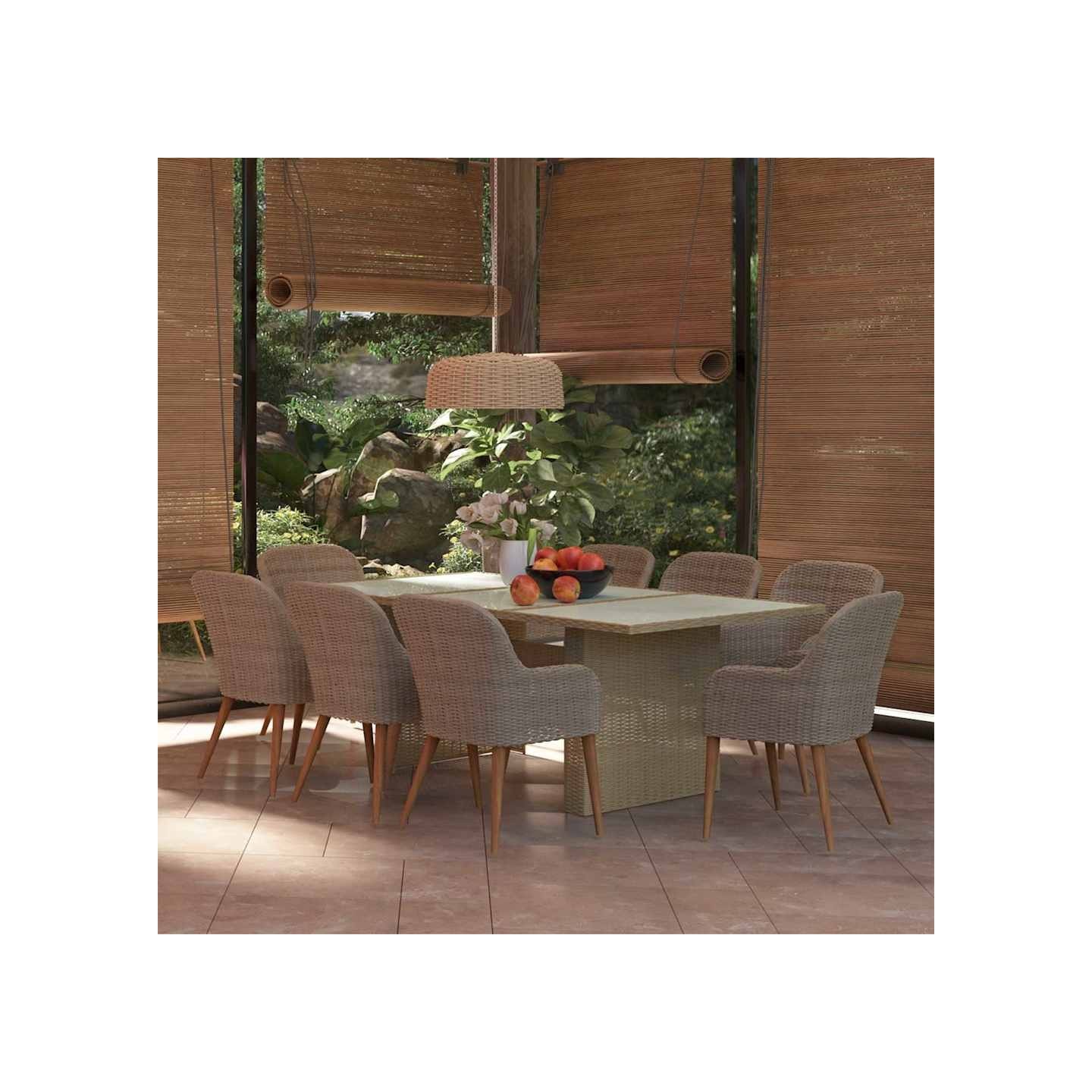 Ensemble à manger de jardin 9 pcs Résine tressée Marron