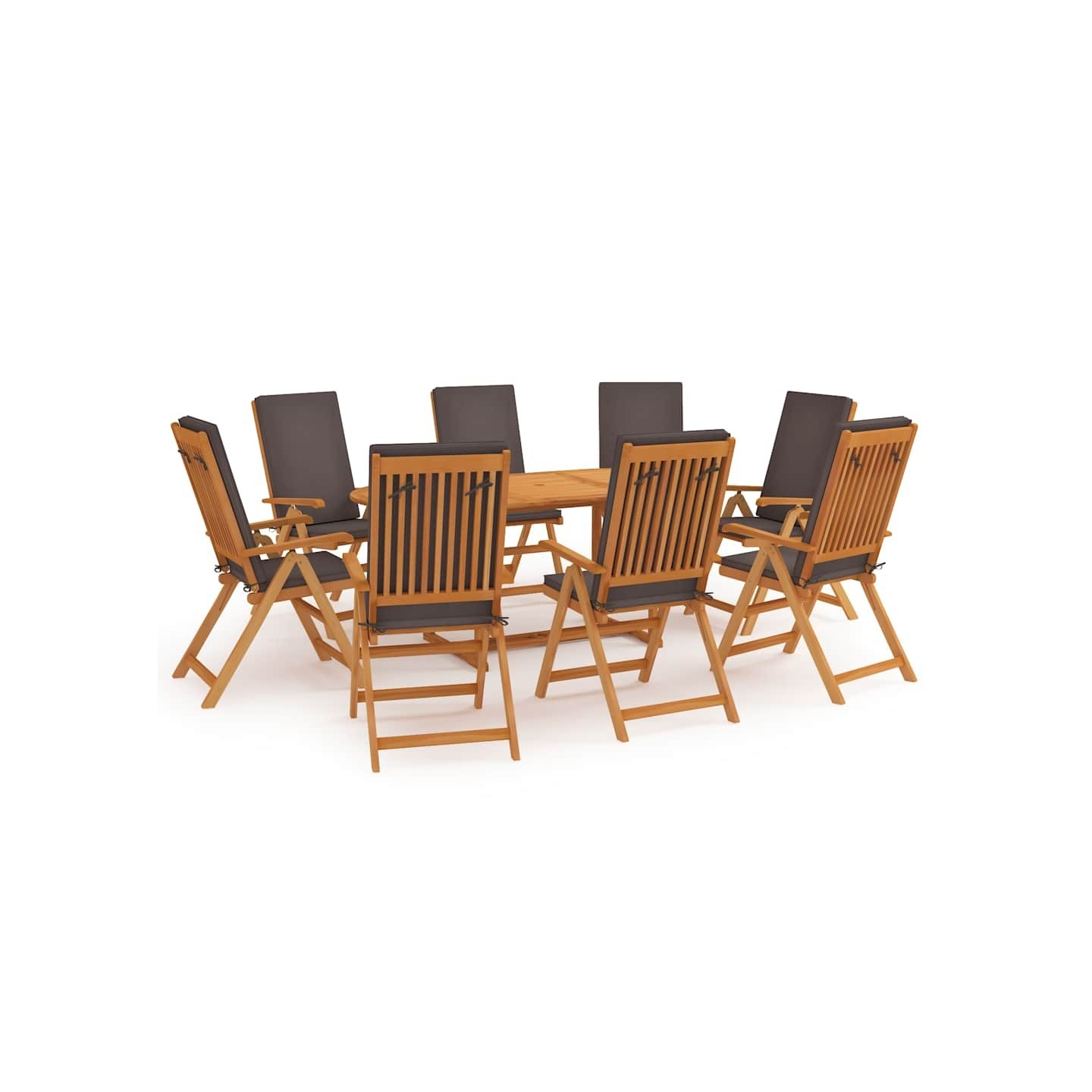 Ensemble à manger de jardin 9pcs coussins Bois teck massif Gris