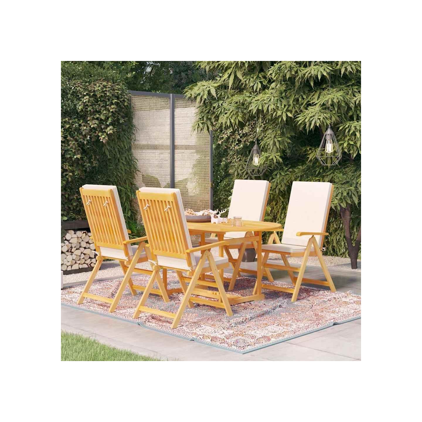 Ensemble à manger de jardin 5 pcs coussins Bois de teck massif