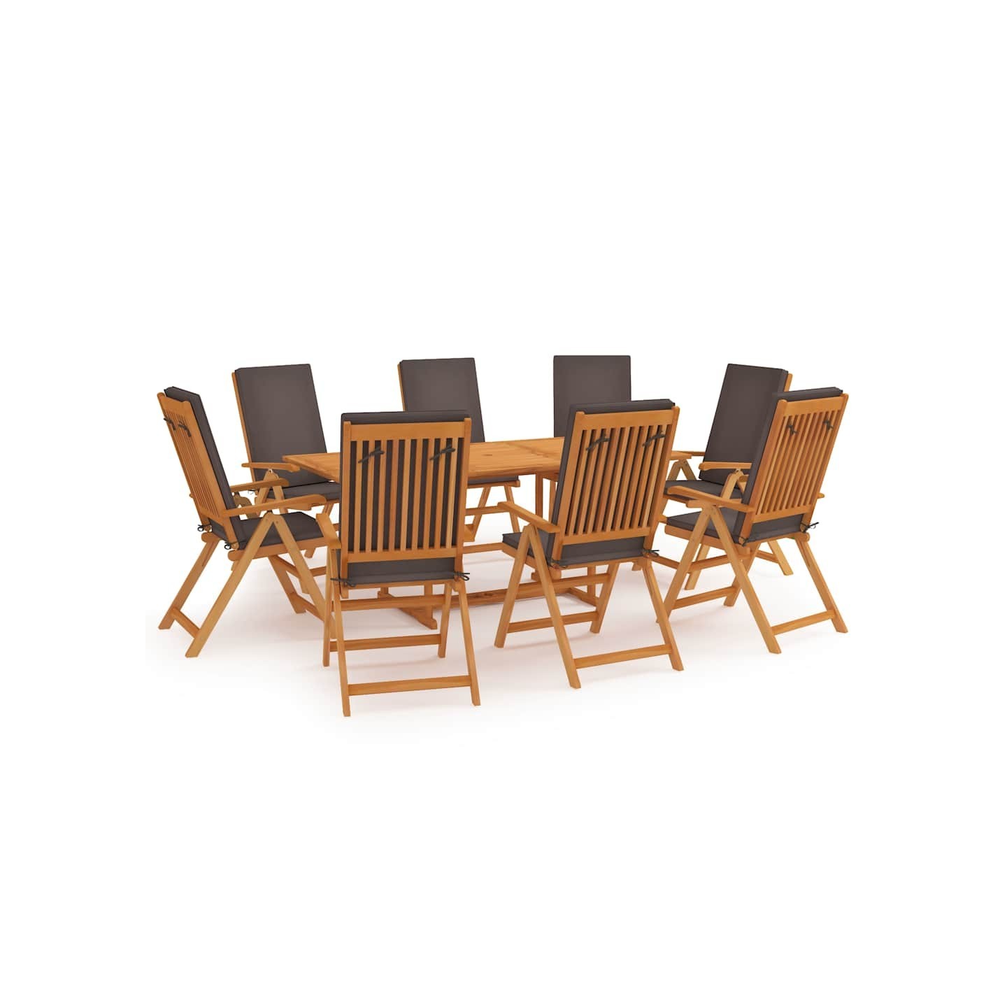 Ensemble à manger de jardin 9pcs coussins Bois teck massif Gris