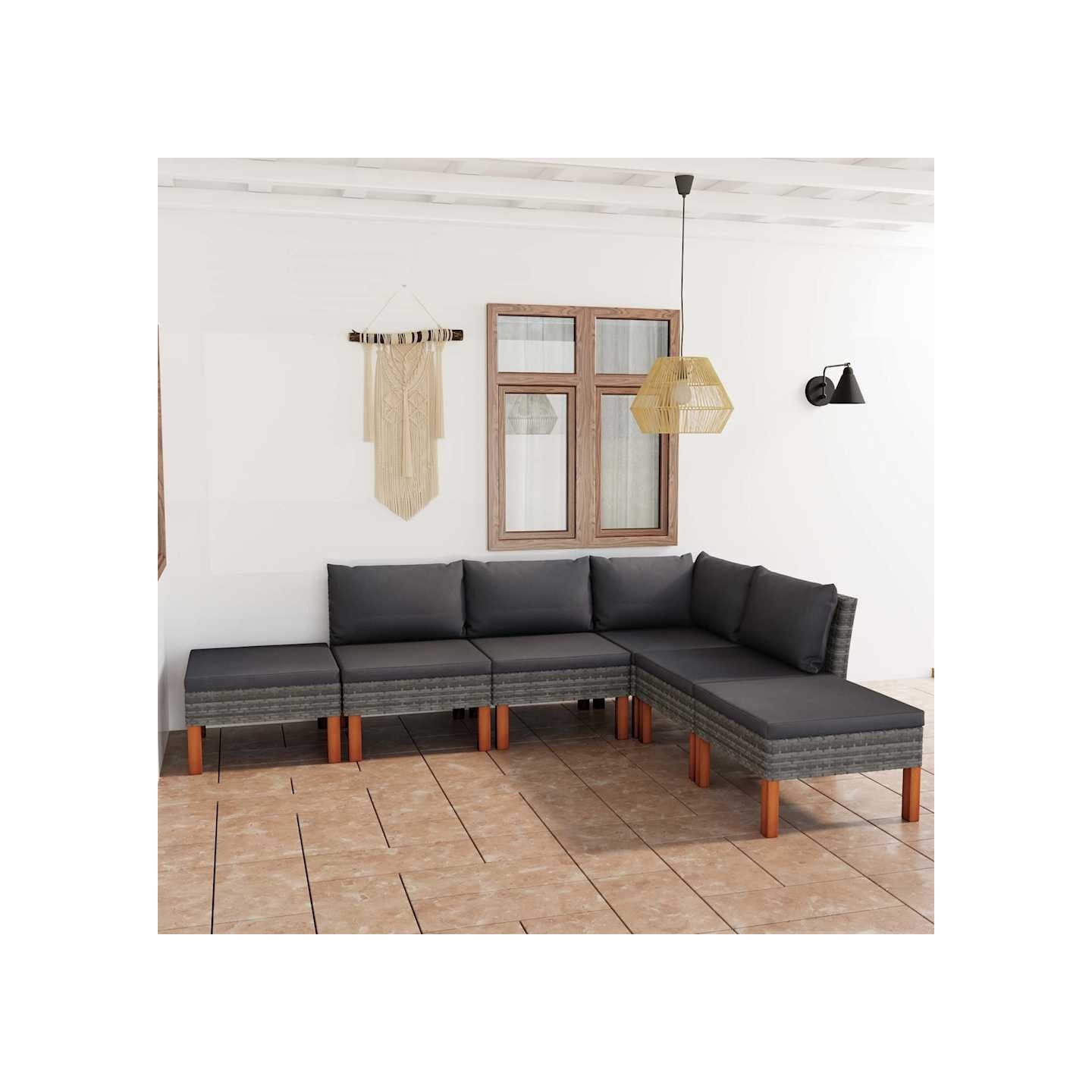 Salon de jardin 6 pcs avec coussins Résine tressée Gris