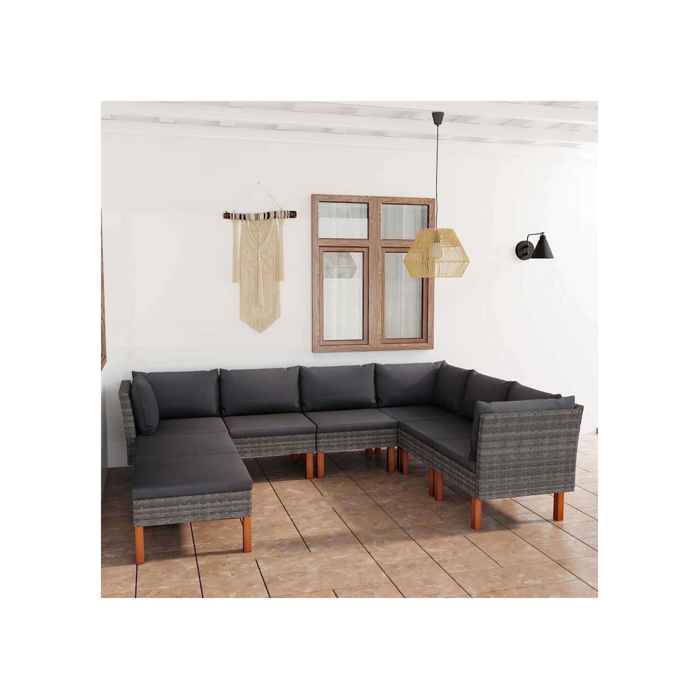Salon de jardin 8 pcs avec coussins Résine tressée Gris