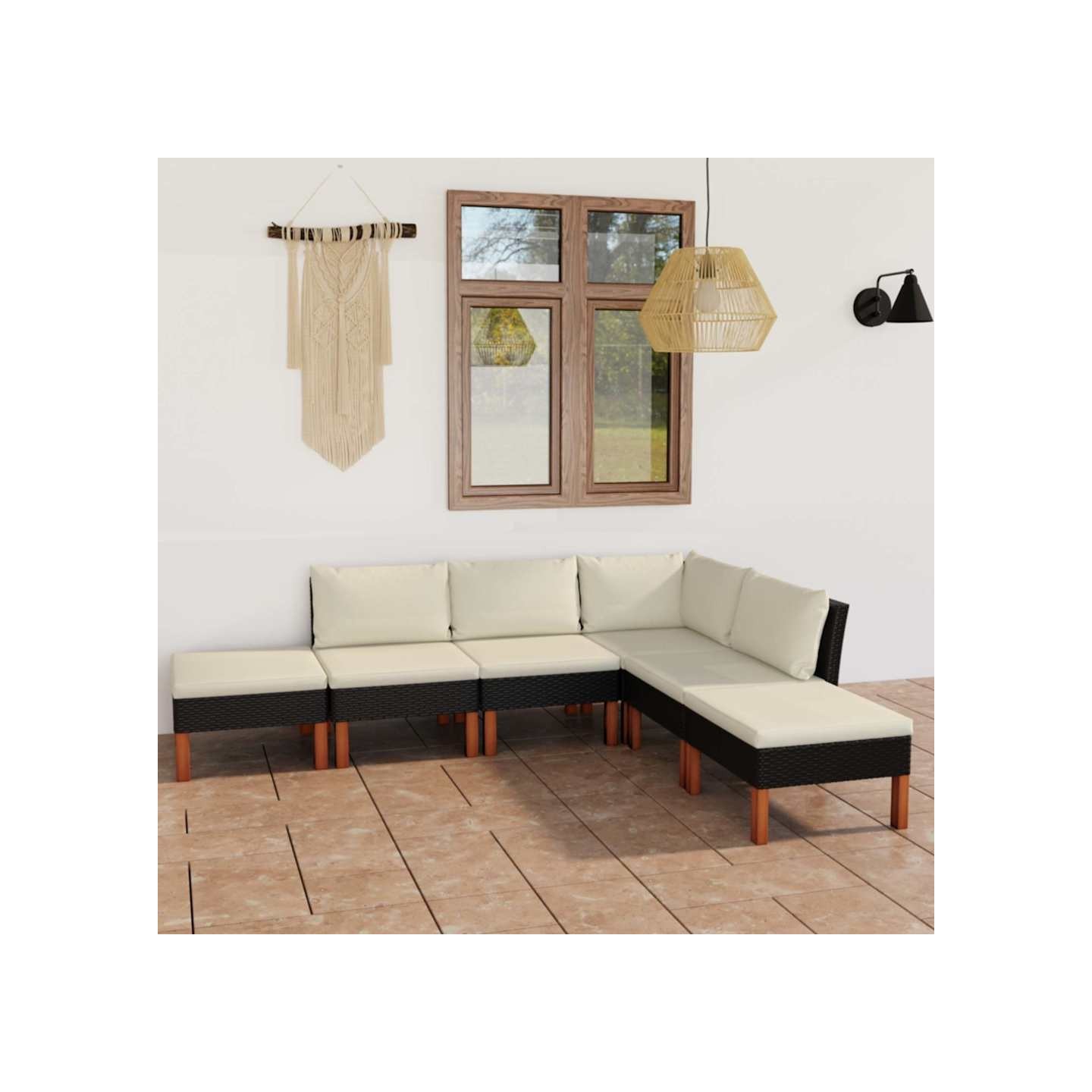Salon de jardin 6 pcs avec coussins Résine tressée Noir