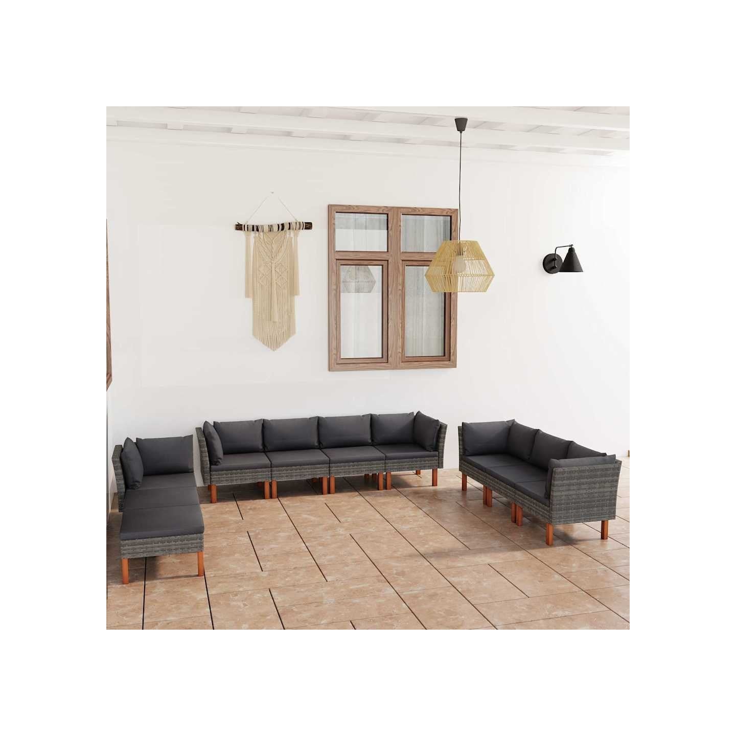 Salon de jardin 10 pcs avec coussins Résine tressée Gris