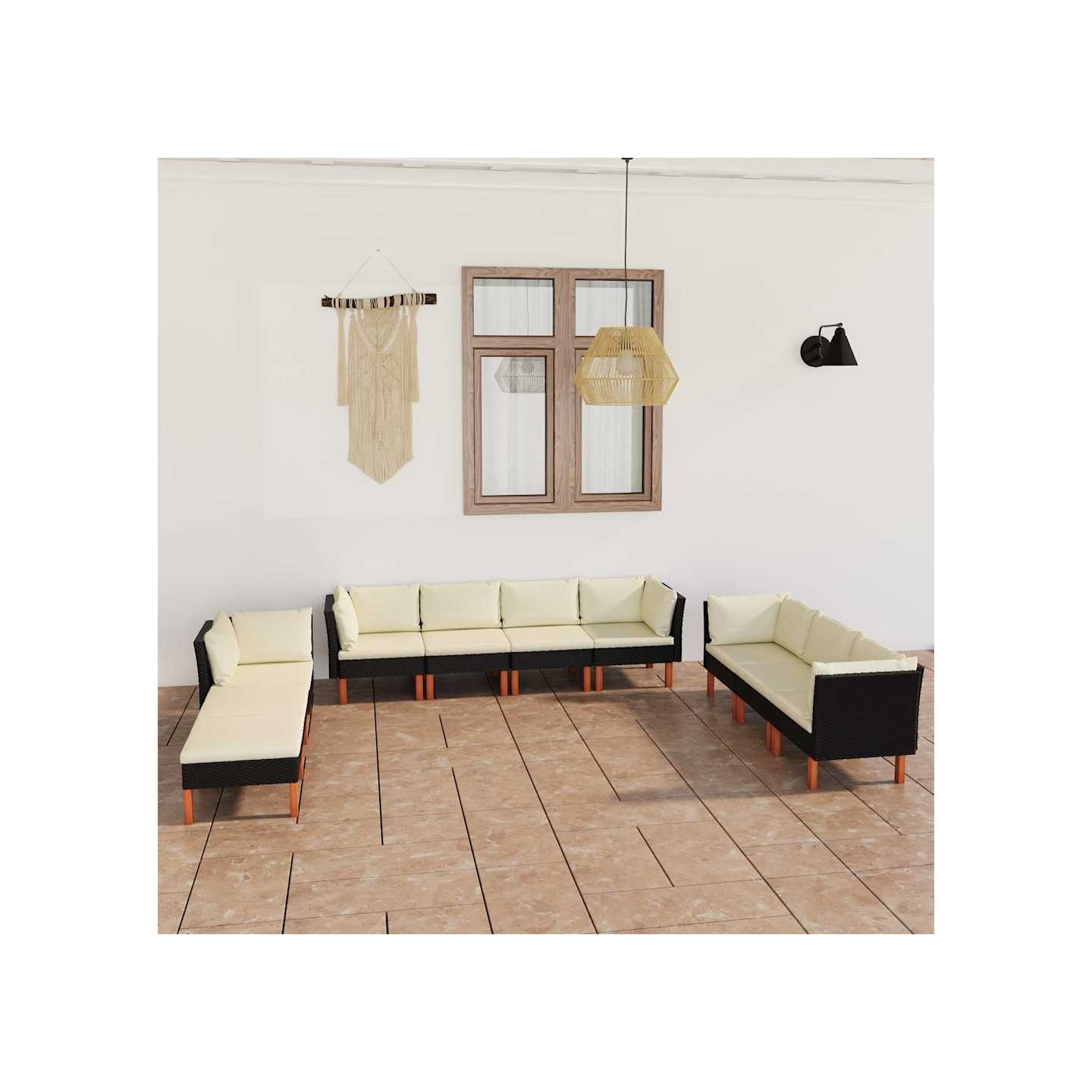 Salon de jardin 10 pcs avec coussins Résine tressée Noir
