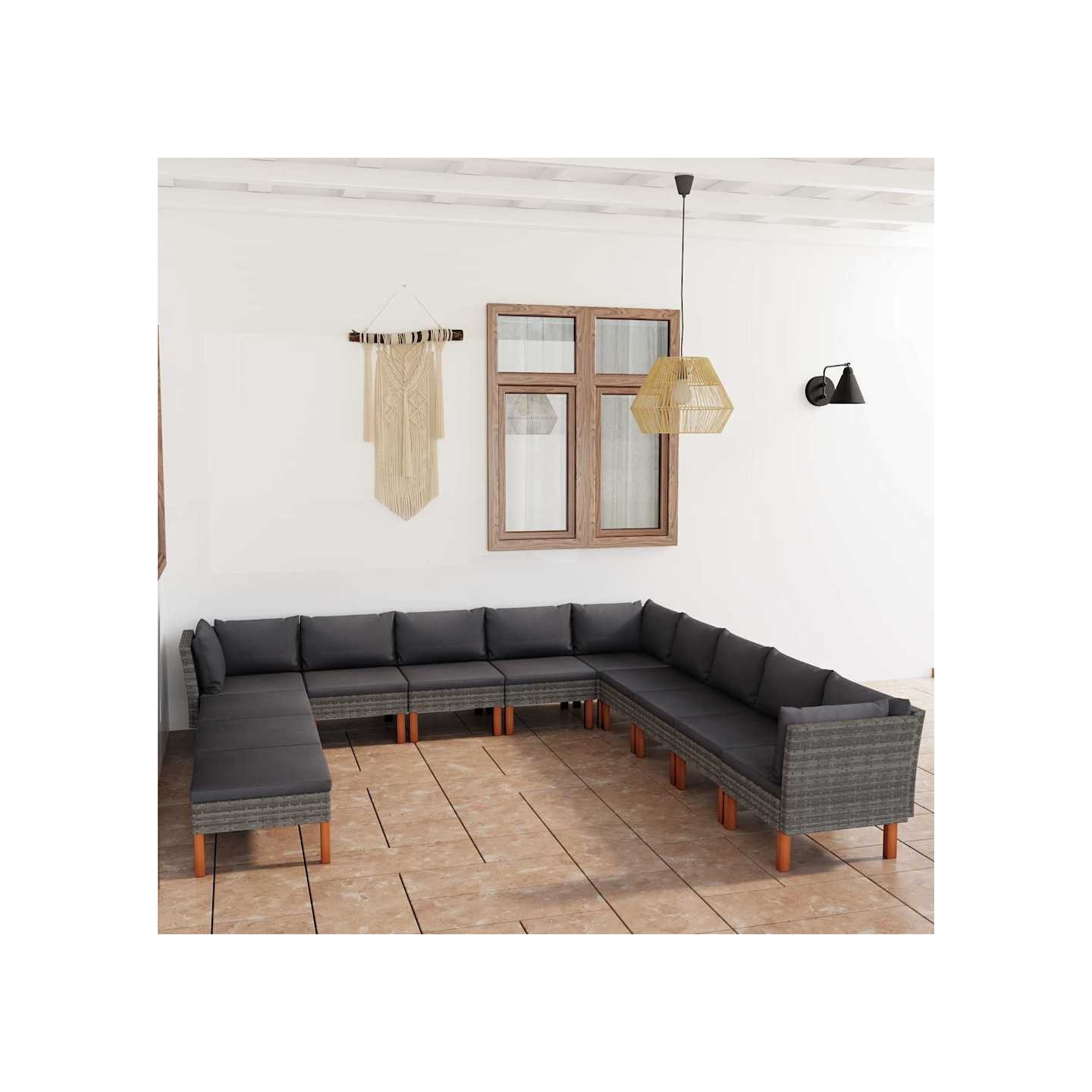 Salon de jardin 12 pcs avec coussins Résine tressée Gris