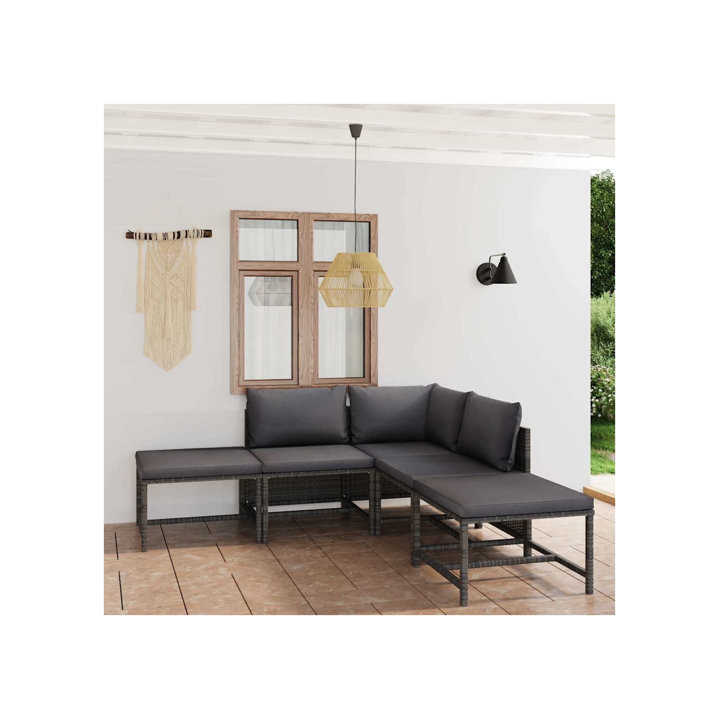 Salon de jardin 6 pcs avec coussins Résine tressée Gris