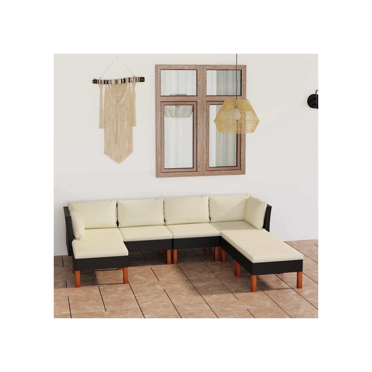 Salon de jardin 7 pcs avec coussins Résine tressée Noir