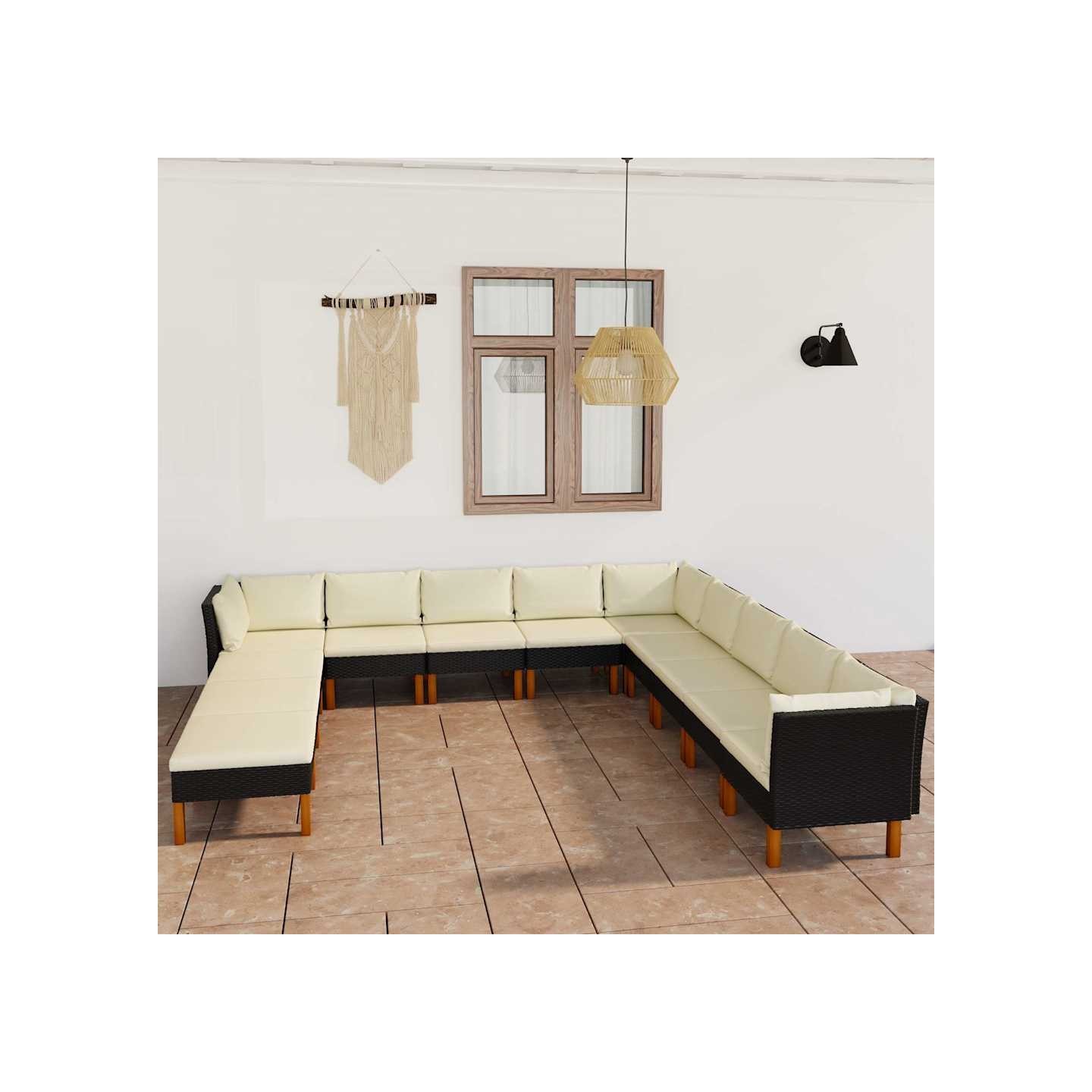 Salon de jardin 12 pcs avec coussins Résine tressée Noir
