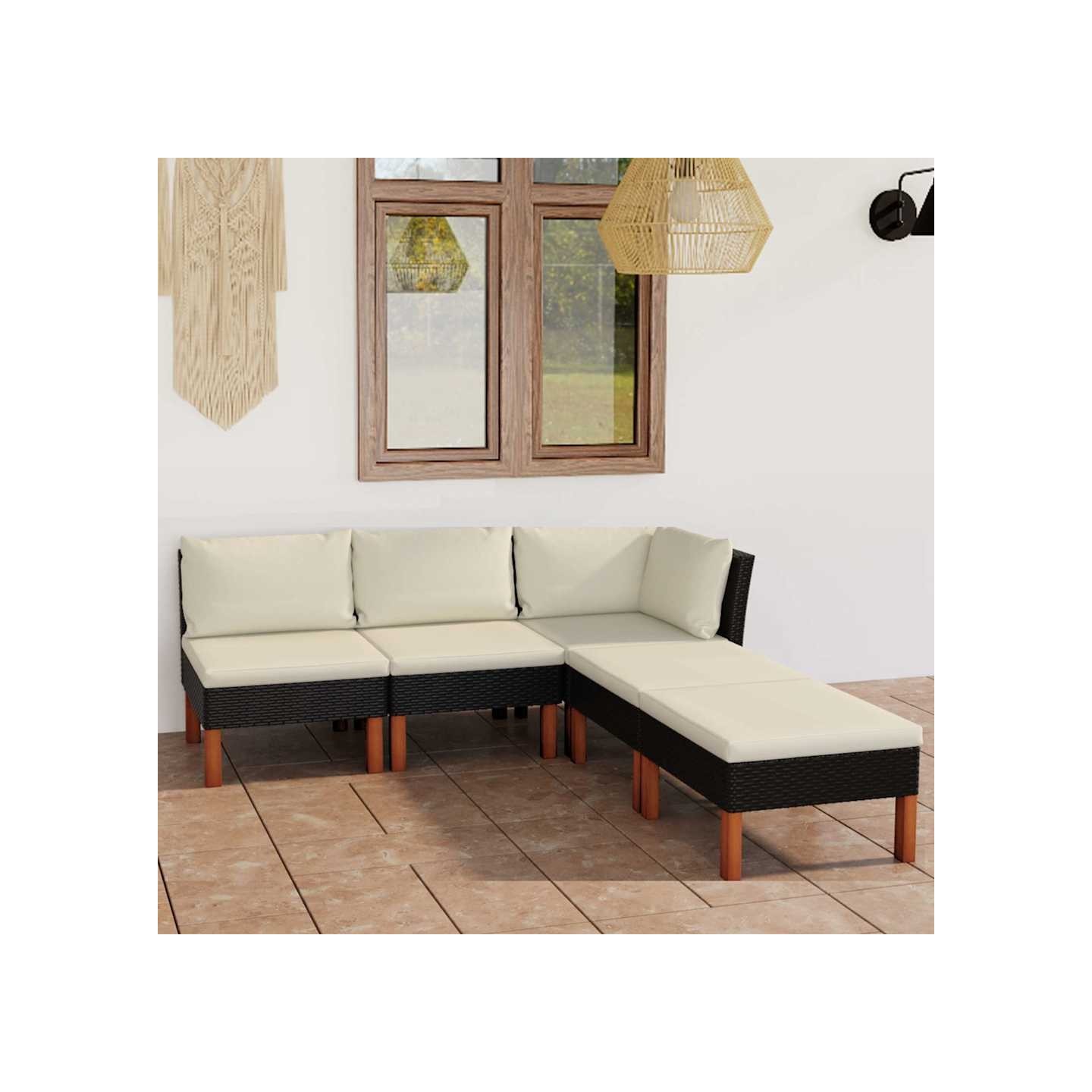 Salon de jardin 5 pcs avec coussins Résine tressée Noir