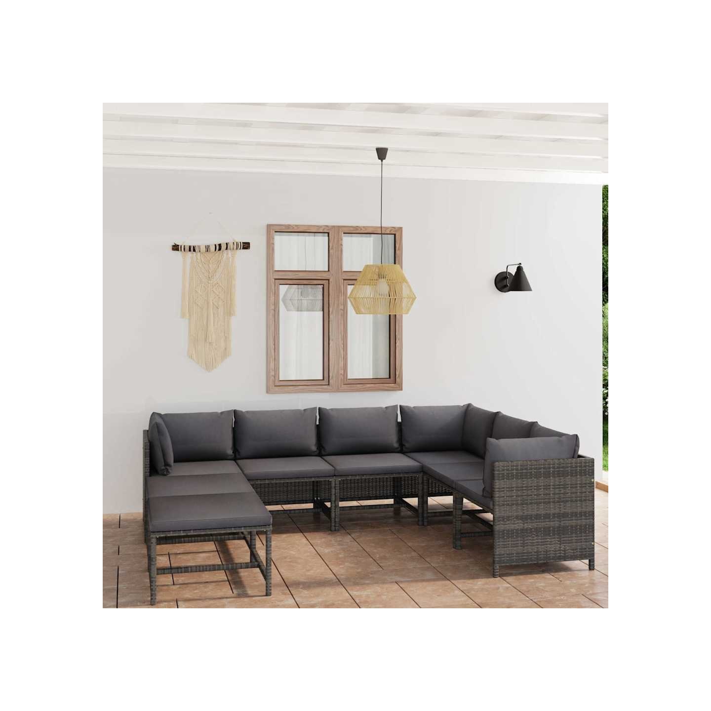 Salon de jardin 8 pcs avec coussins Résine tressée Gris