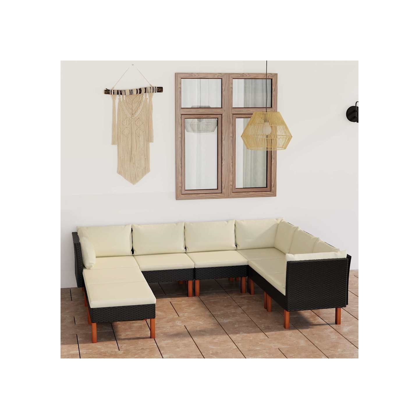 Salon de jardin 8 pcs avec coussins Résine tressée Noir