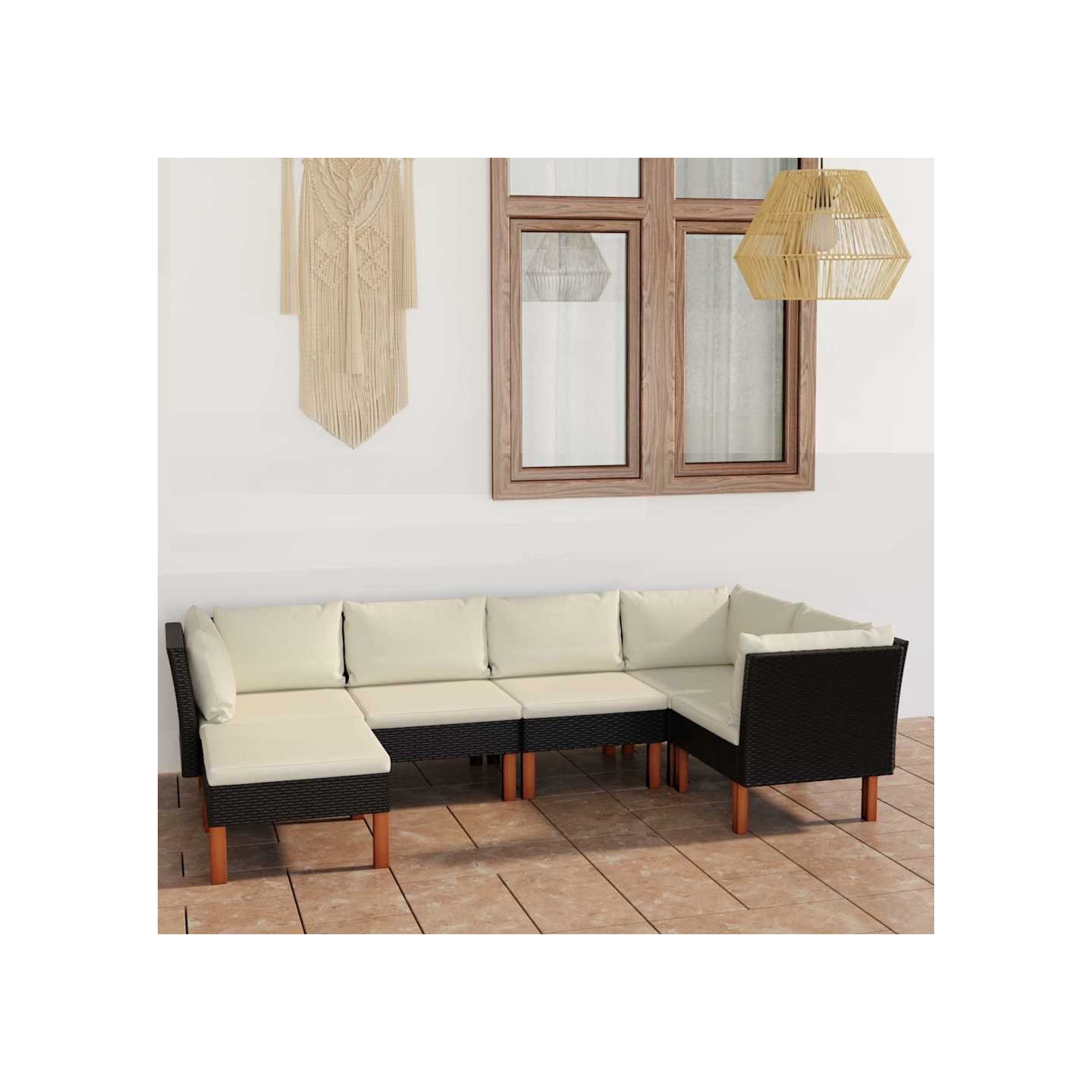 Salon de jardin 6 pcs avec coussins Résine tressée Noir