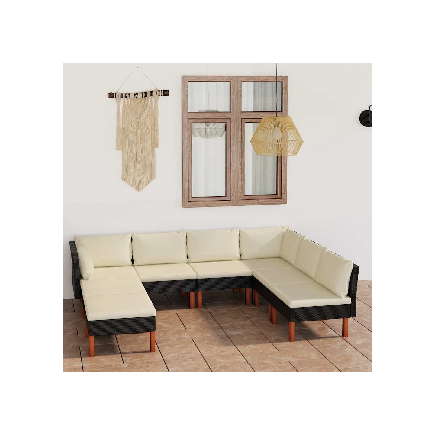 Salon de jardin 8 pcs avec coussins Résine tressée Noir