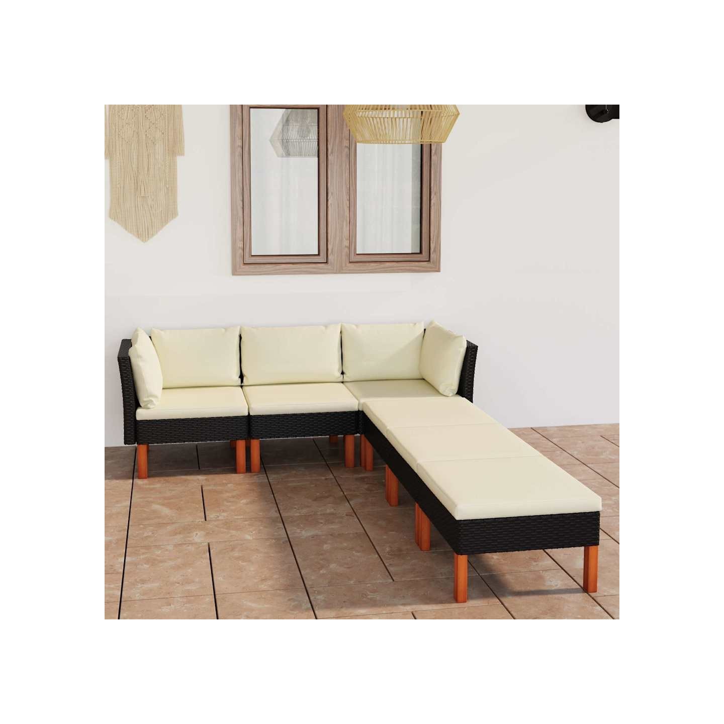 Salon de jardin 6 pcs avec coussins Résine tressée Noir