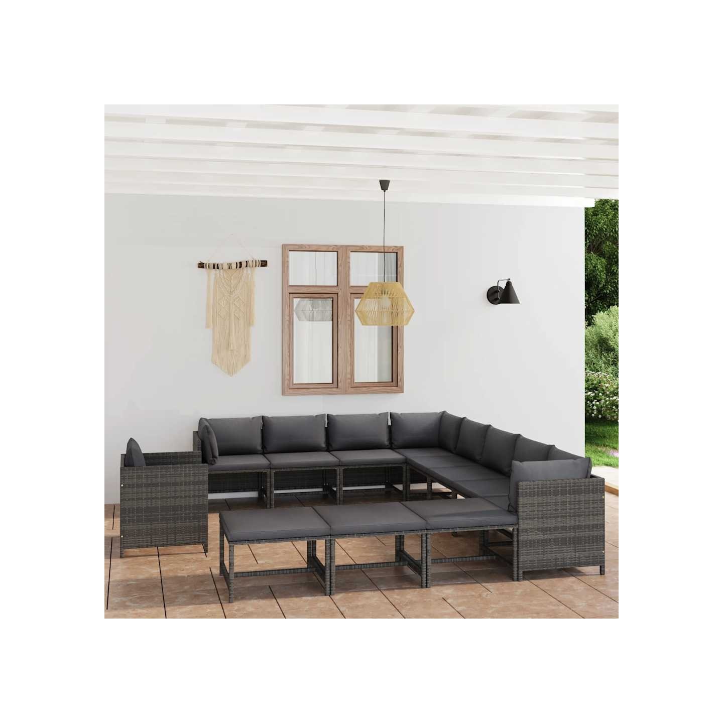 Salon de jardin 12 pcs avec coussins Résine tressée Gris