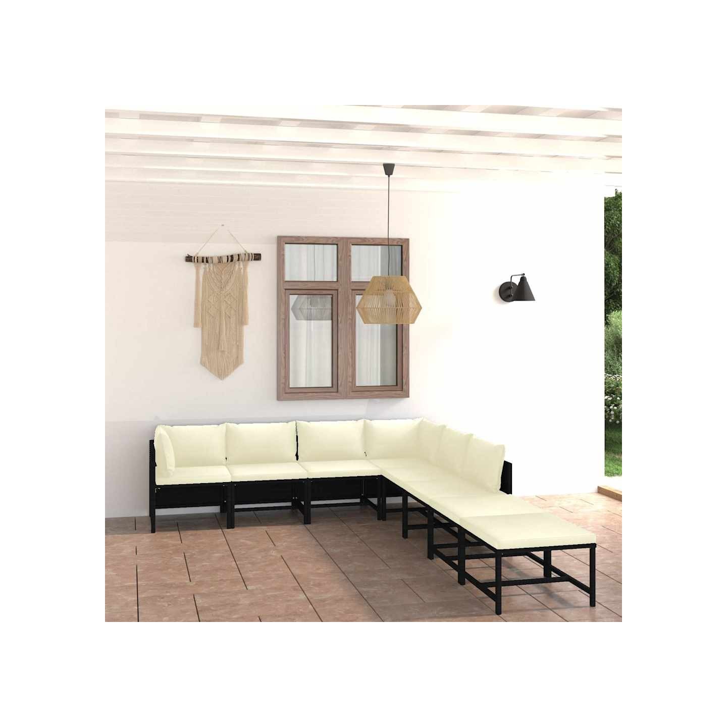 Salon de jardin 8 pcs avec coussins Résine tressée Noir