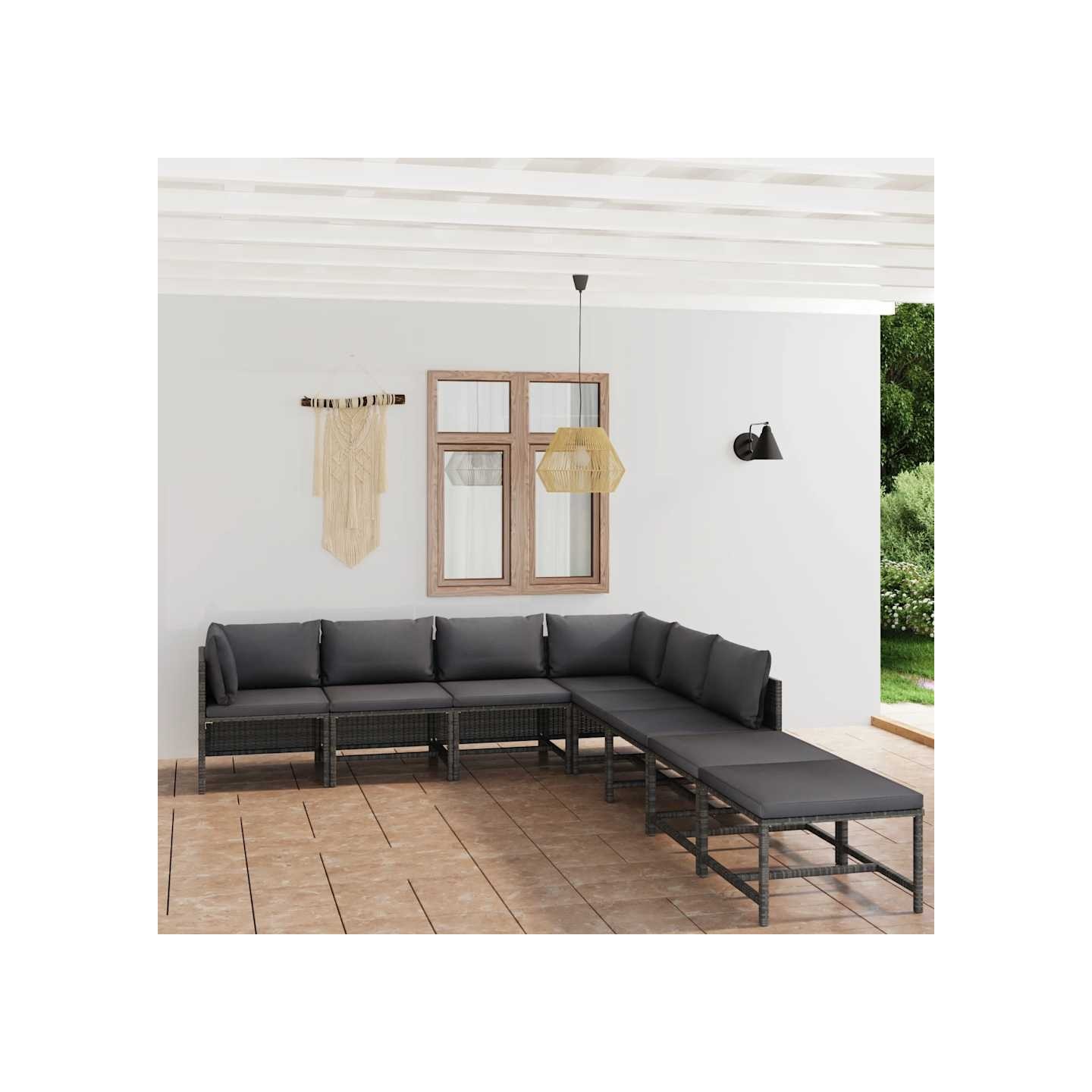 Salon de jardin 8 pcs avec coussins Résine tressée Gris