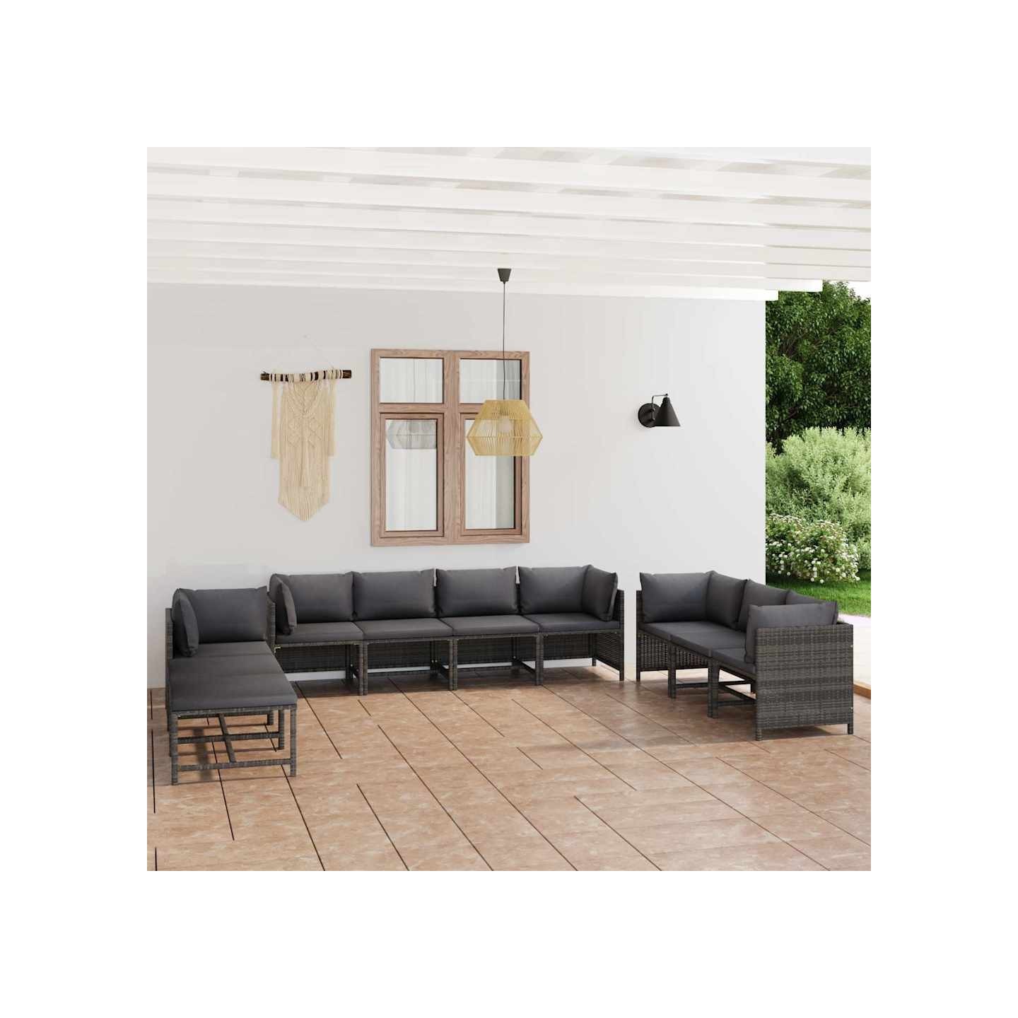 Salon de jardin 10 pcs avec coussins Résine tressée Gris