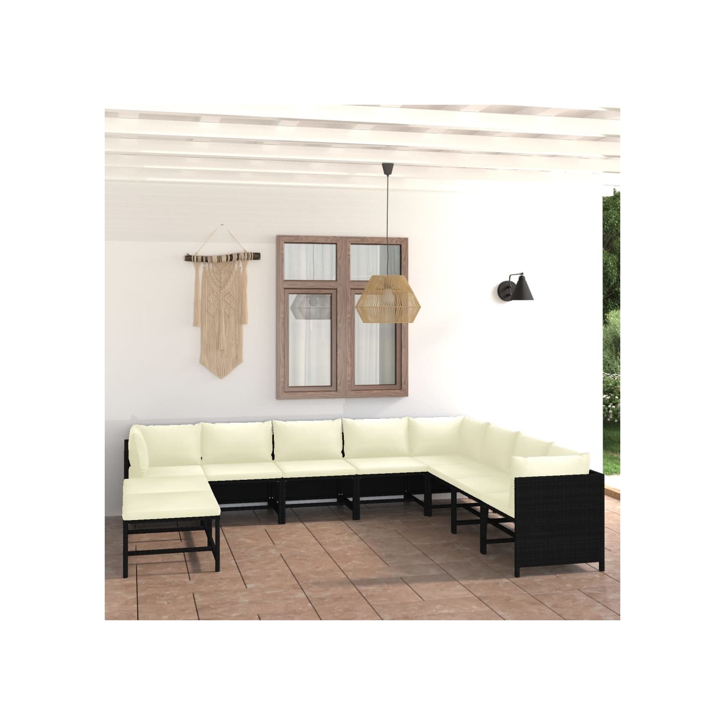 Salon de jardin 11 pcs avec coussins Résine tressée Noir