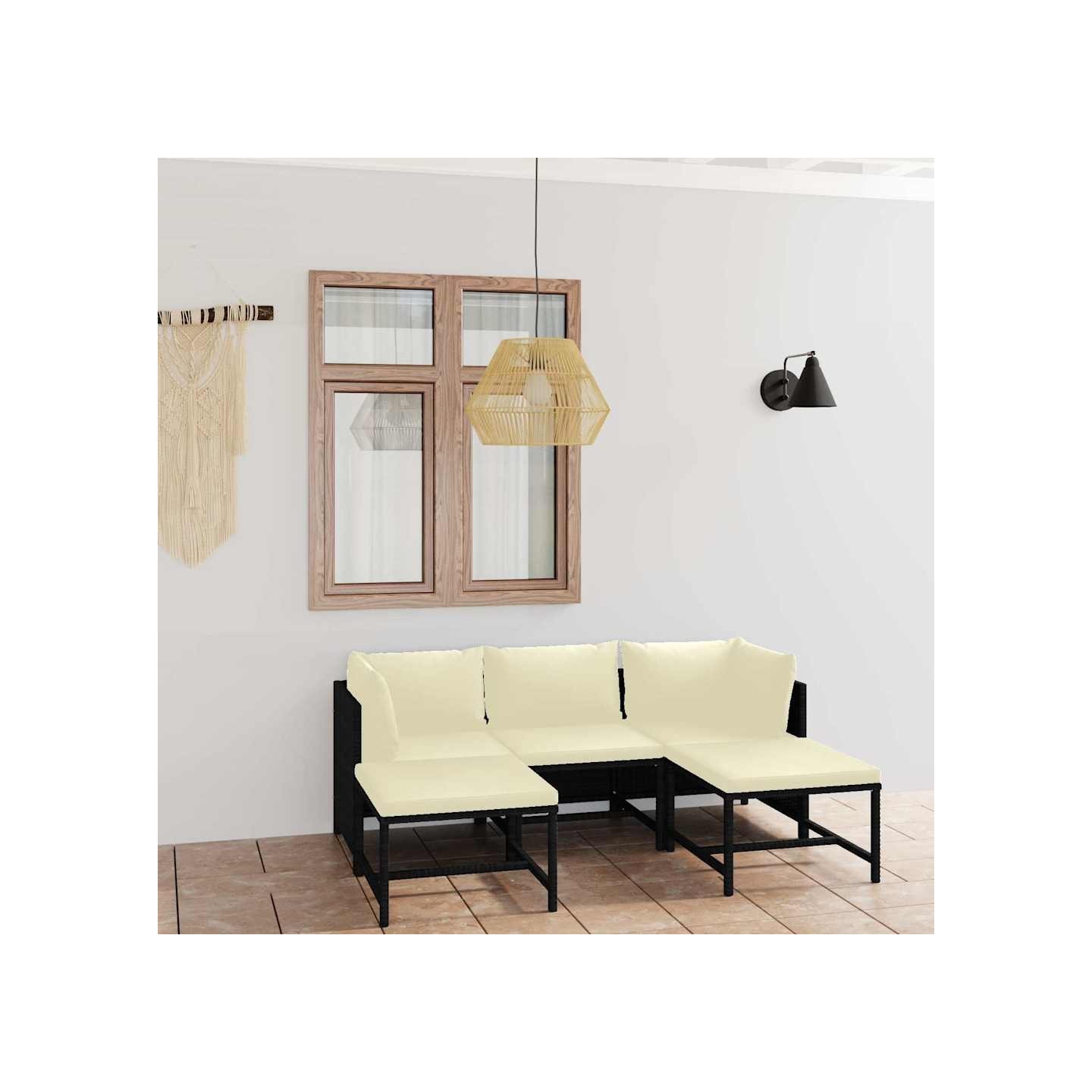 Salon de jardin 5 pcs avec coussins Résine tressée Noir