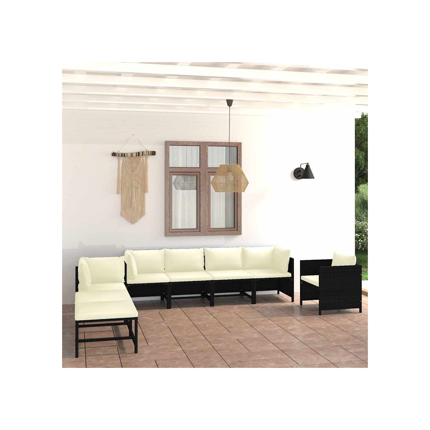 Salon de jardin 8 pcs avec coussins Résine tressée Noir