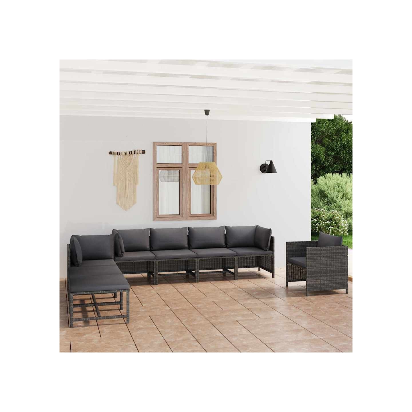 Salon de jardin 8 pcs avec coussins Résine tressée Gris