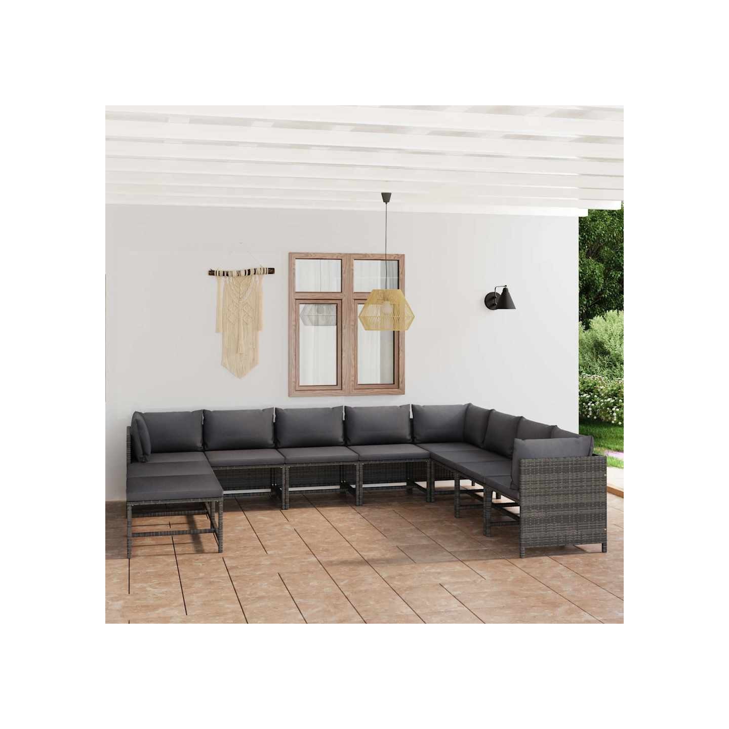 Salon de jardin 11 pcs avec coussins Résine tressée Gris