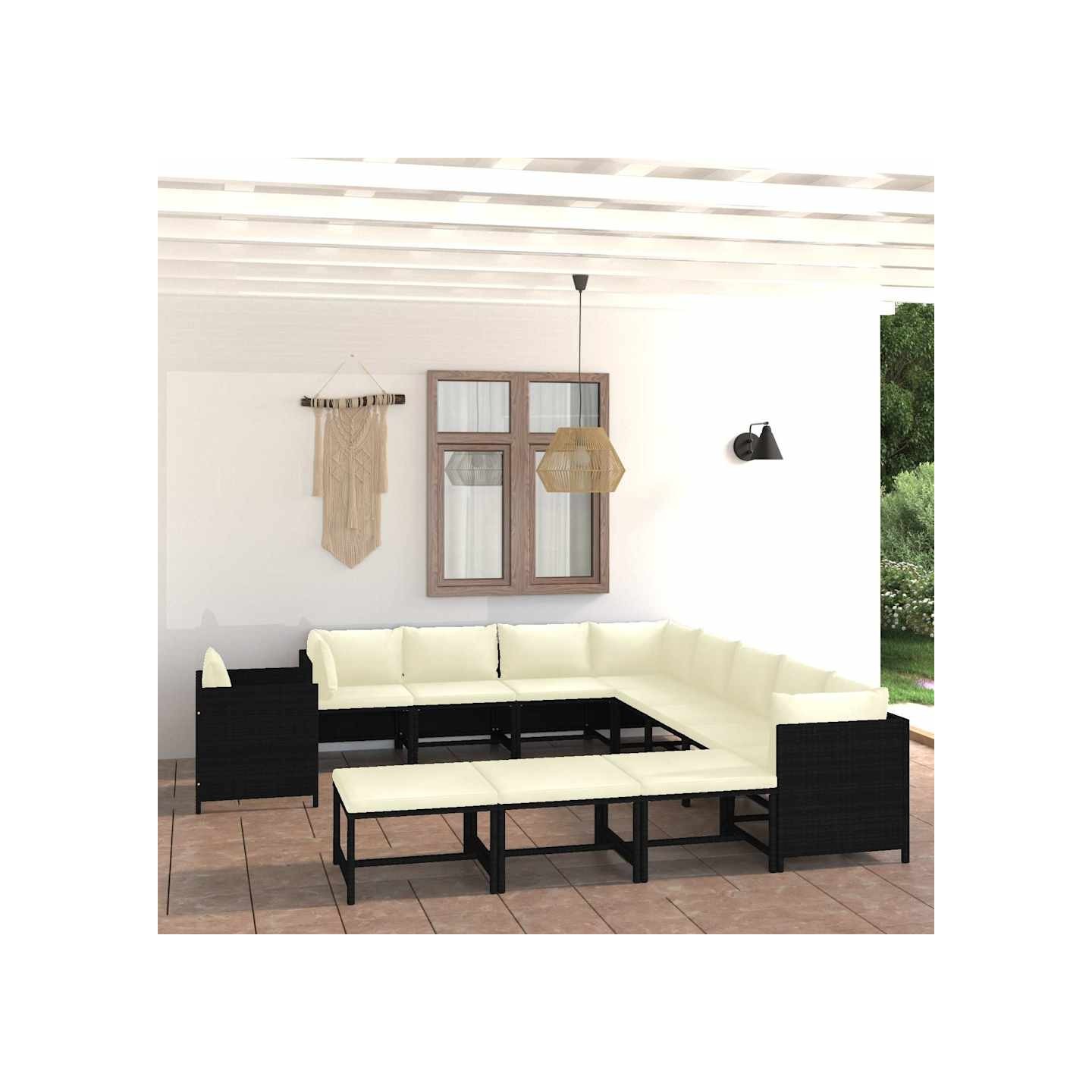 Salon de jardin 12 pcs avec coussins Résine tressée Noir