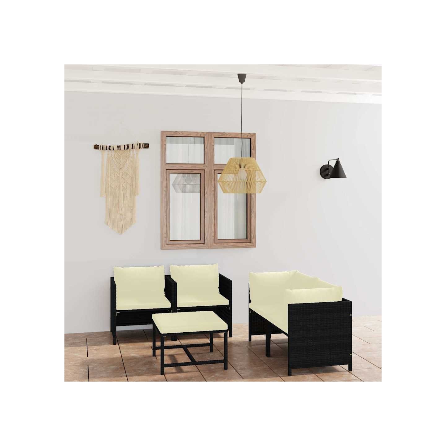 Salon de jardin 5 pcs avec coussins Résine tressée Noir