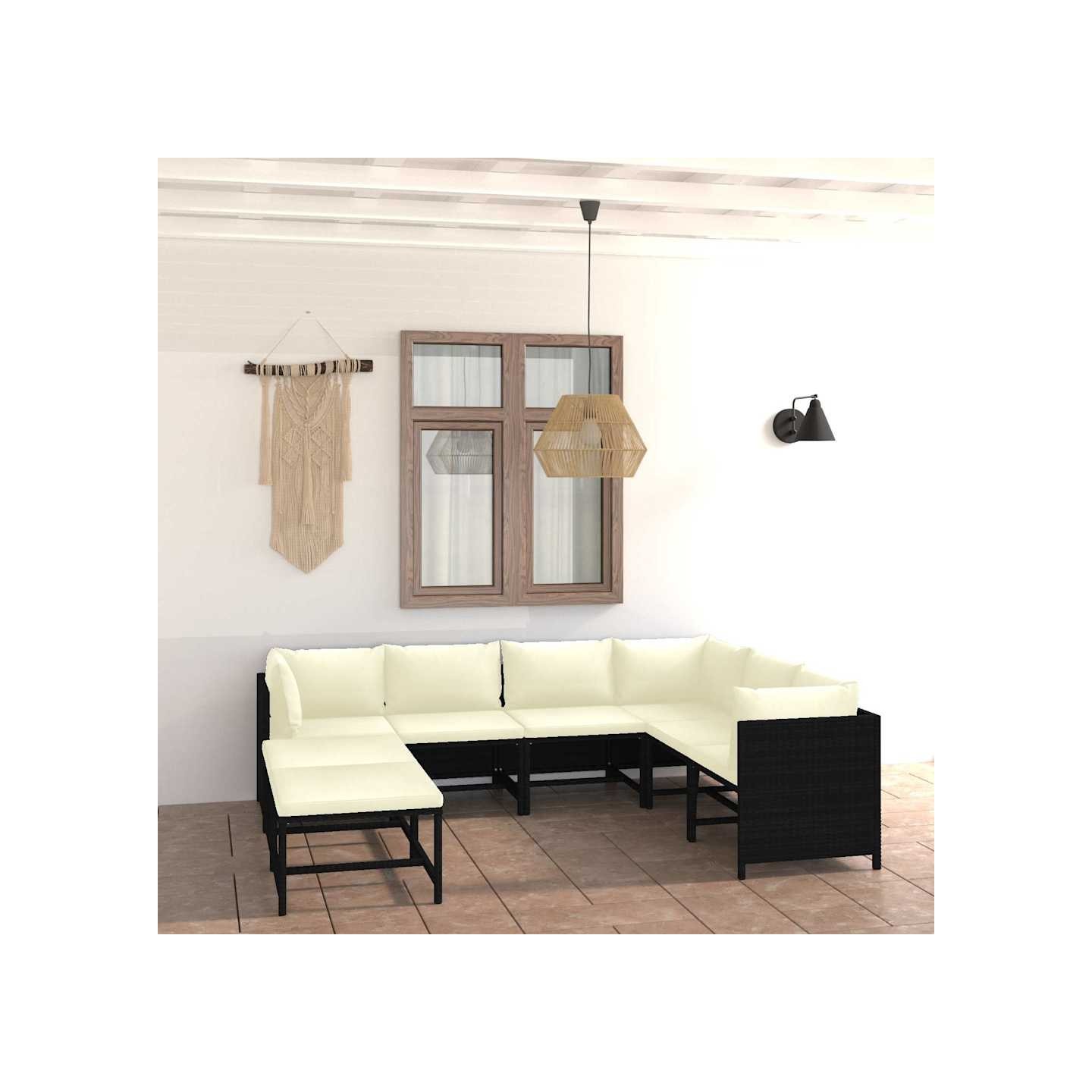 Salon de jardin 8 pcs avec coussins Résine tressée Noir