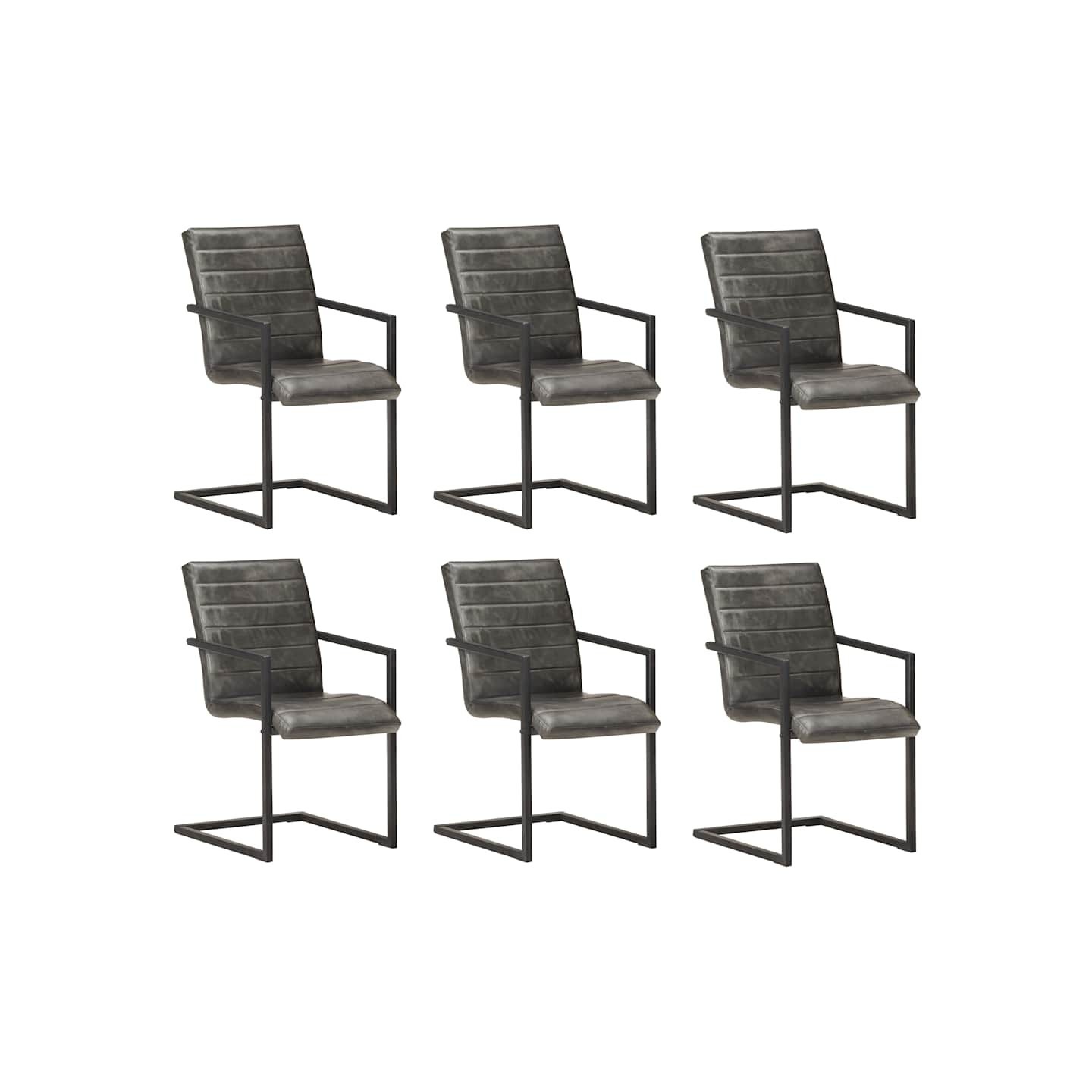 Chaises à manger cantilever lot de 6 gris cuir véritable