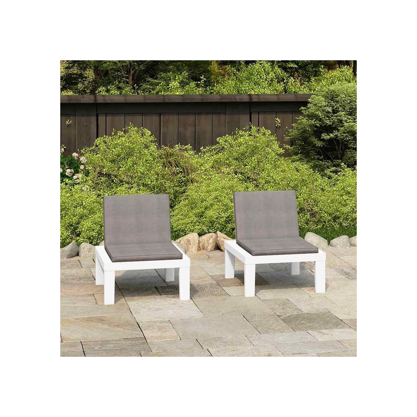 Chaises de salon de jardin et coussins lot de 2 Plastique Blanc
