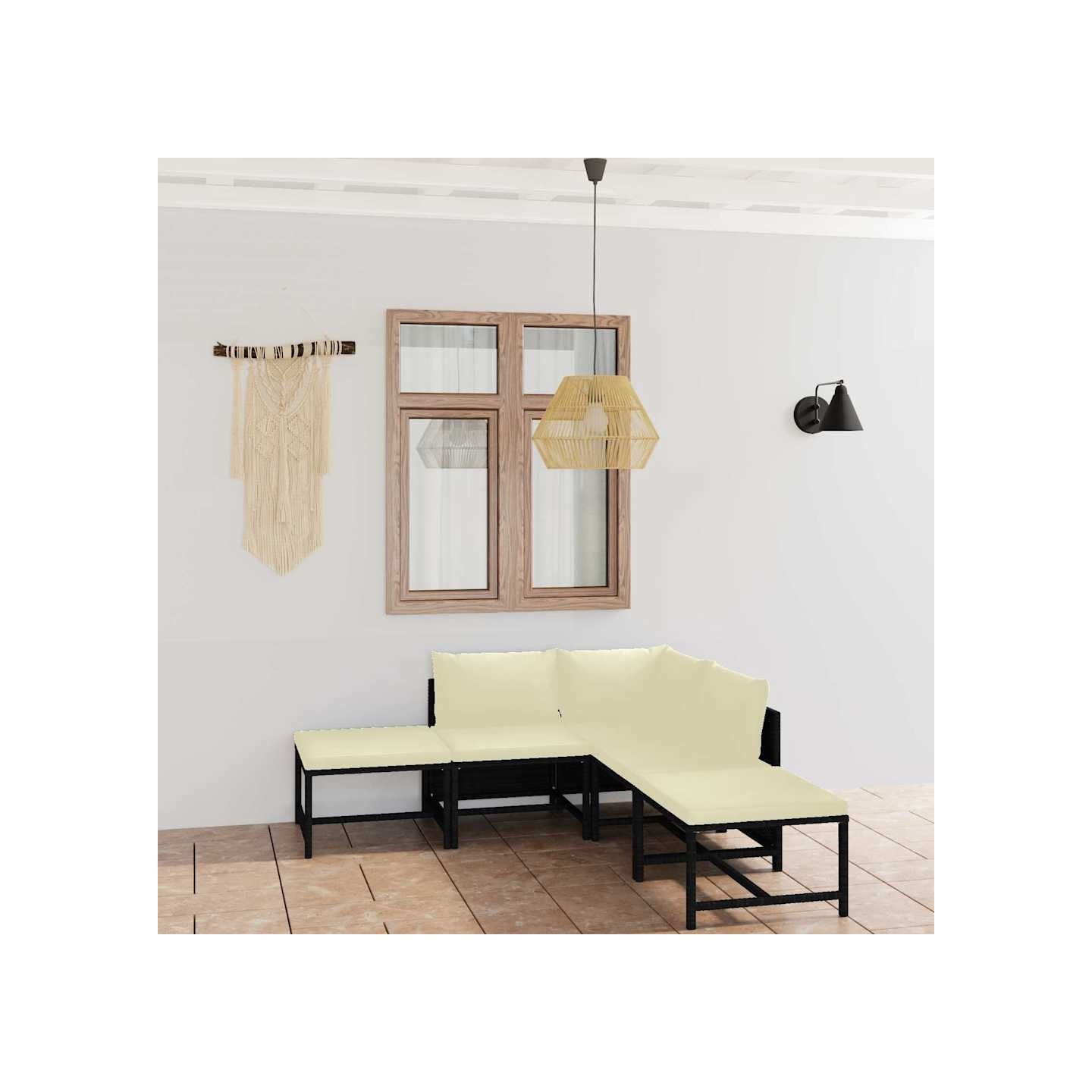 Salon de jardin 6 pcs avec coussins Résine tressée Noir