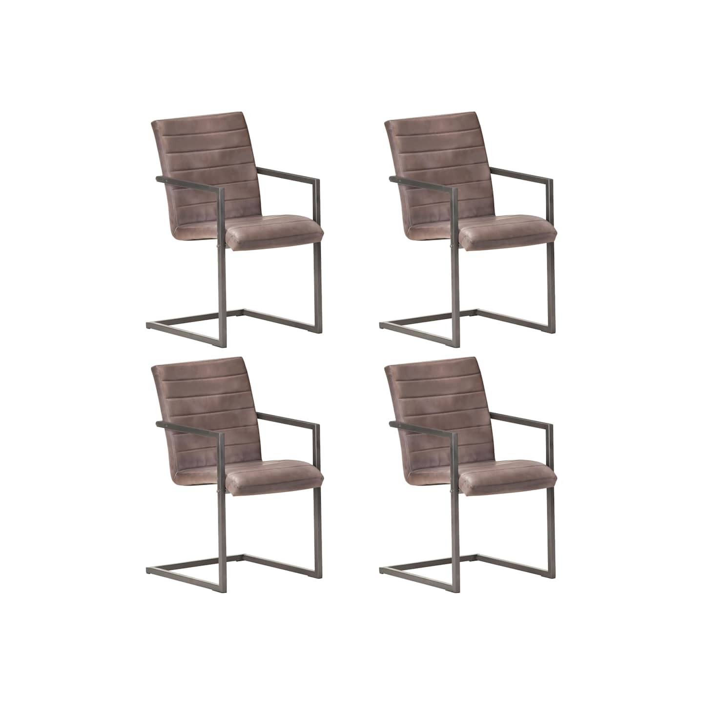 Chaises à manger cantilever lot de 4 marron cuir véritable